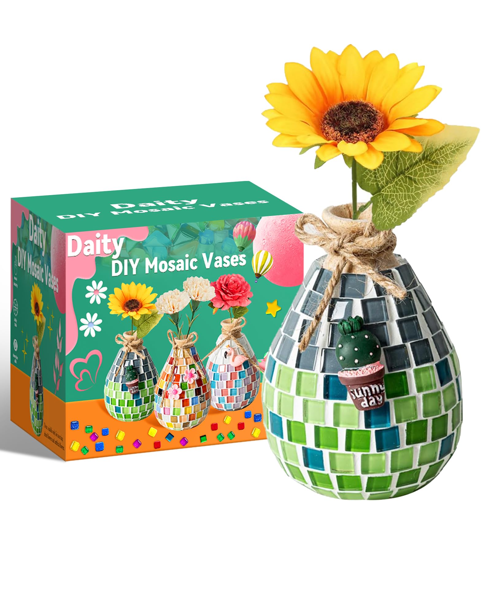 Daity DIY Mosaic Vase Art Set Mosaic Craft Set Children Craft Set Adult Creative Set for Children Adults
