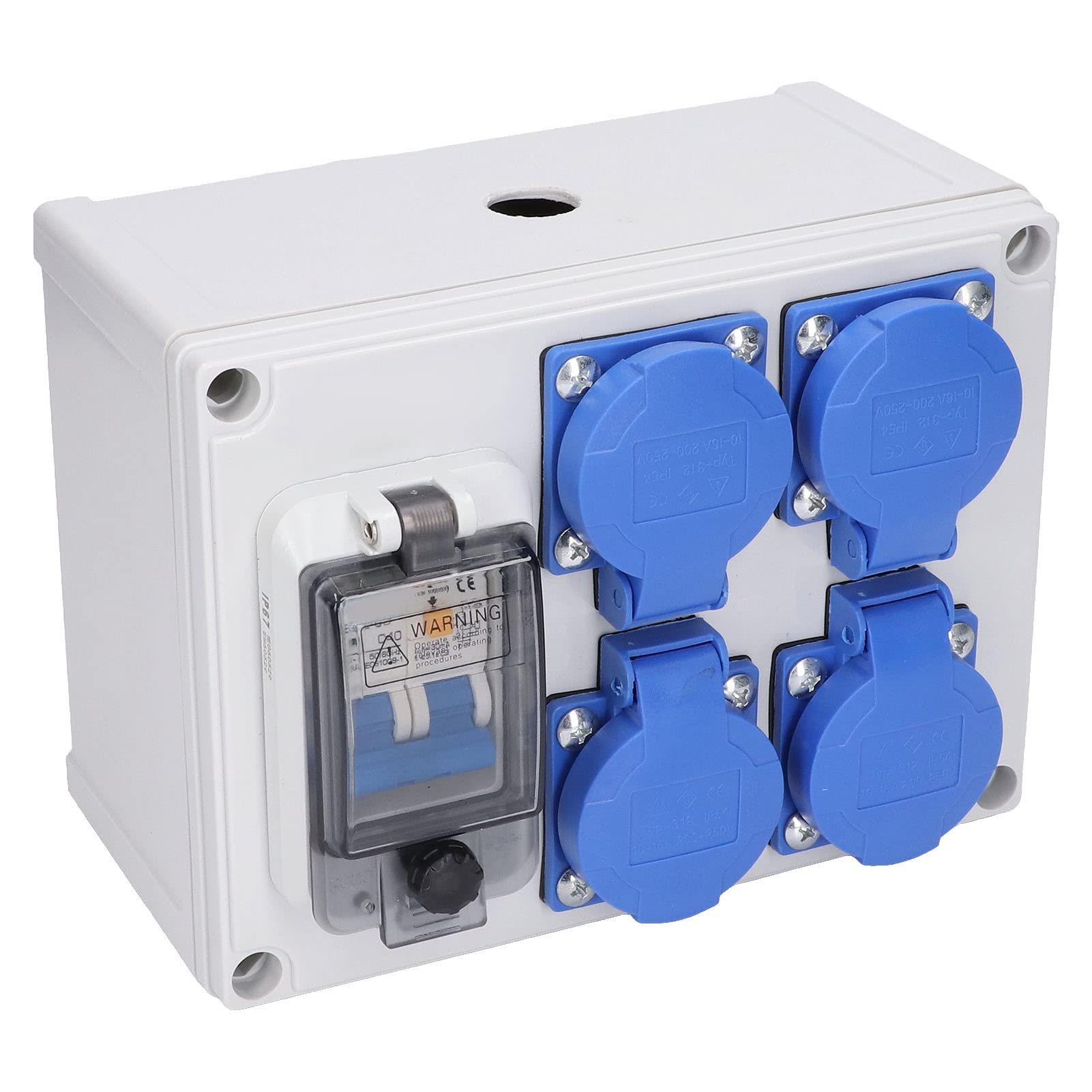 Presa a Muro con Presa di Corrente Tedesca a 4 Posizioni, con Coperchio a Chiusura Automatica, Interruttore Automatico 63A, per Garage, Bagno, Giardino Interno Ed Esterno