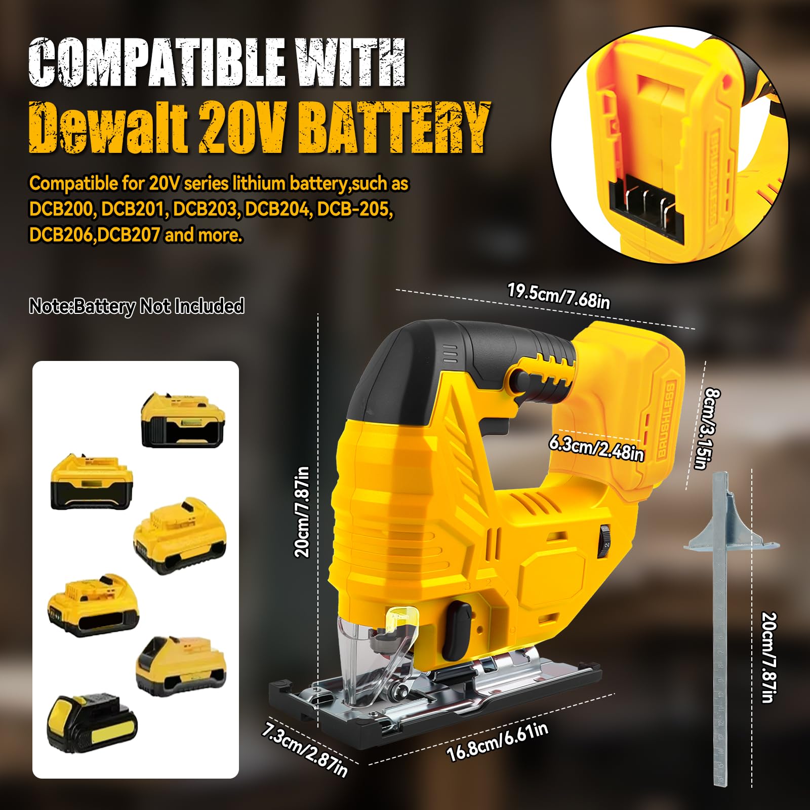 Akumulatorowa wyrzynarka do 18 V, 20 V, 800 W, bezszczotkowa elektryczna wyrzynarka mimośrodowa z oświetleniem LED, 5 zmiennych prędkości, kąt cięcia pod kątem ± 45°, 6-częściowy zestaw brzeszczotów z