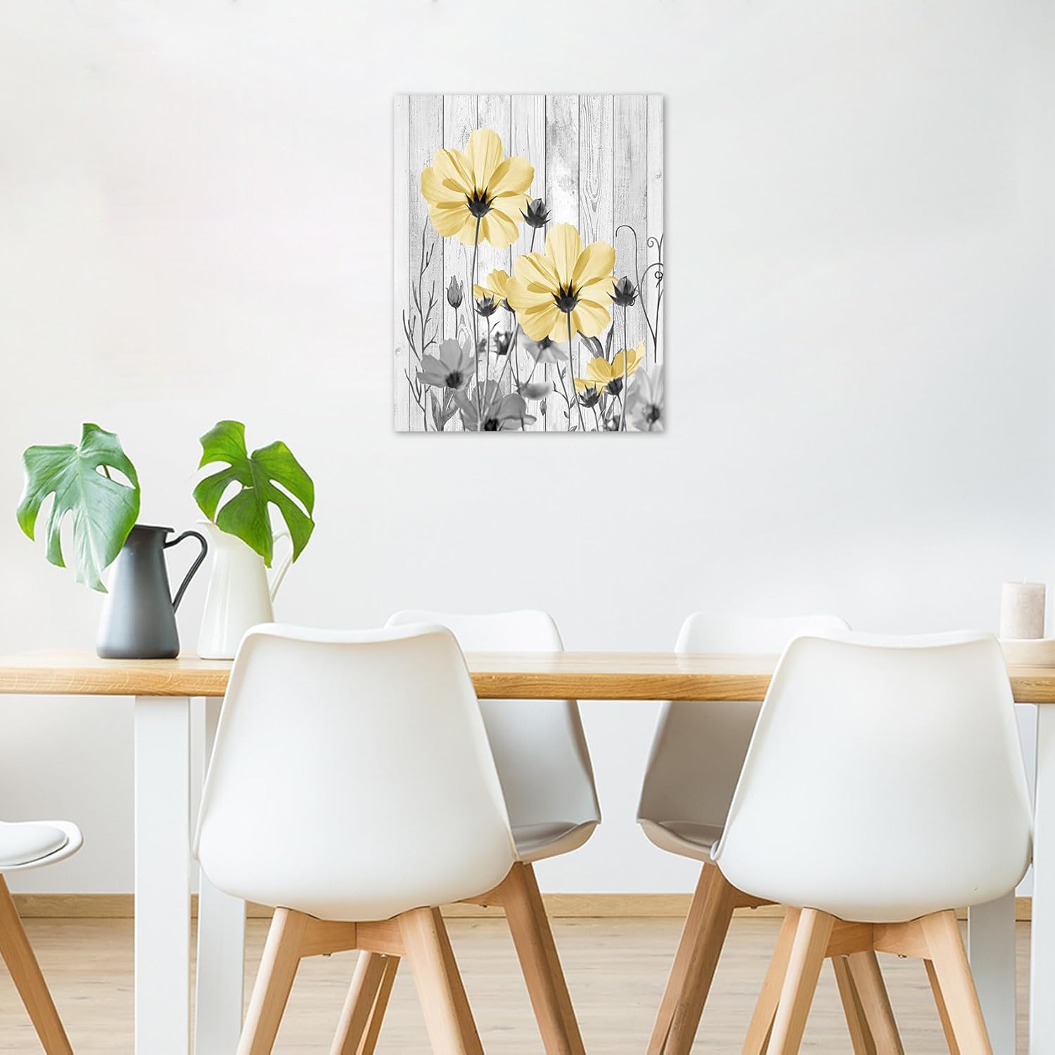 HVEST Farmhouse Yellow Floral Wall Art for Living Room, Country Wildflower and Leaf on Rustic Wood Canvas Wall Art Nature Botanical Flower Pictures for Bedroom Bathroom Wall Decor,20L X 16W inches