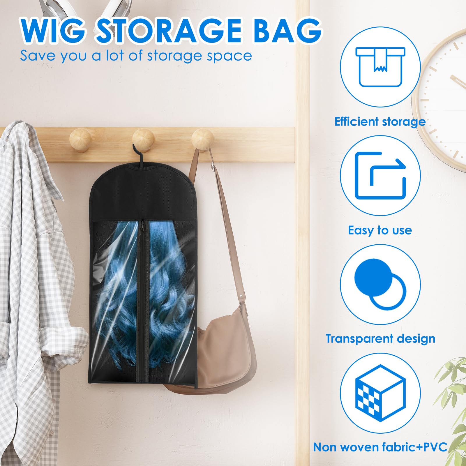 6 Pcs Hair Extensions Storage Bag Hairpieces Storage Holder Dust-Proof Wig Storage Bag with Clear PVC Window Nonwoven Hair Extension Storage for Store Style Hair (6pcs) - Image 3