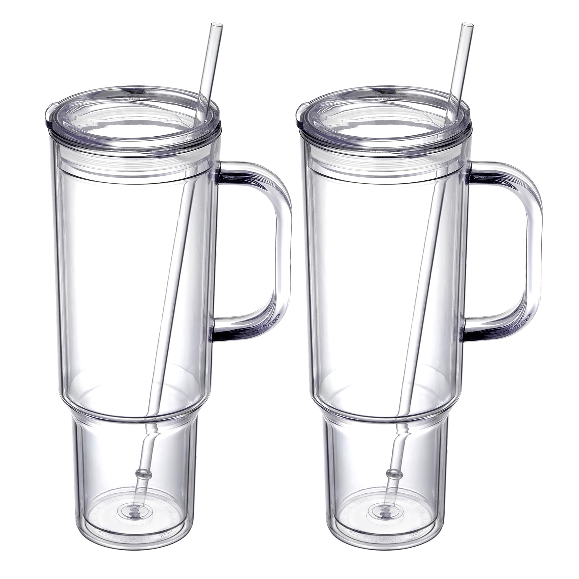40 oz plastic tumbler with handle and Straw Lid，clear tumbler，Double Wall Vacuum Reusable plastic Water Bottle Travel Mug Cup，Classic Acrylic Tumblers (2 Pack)