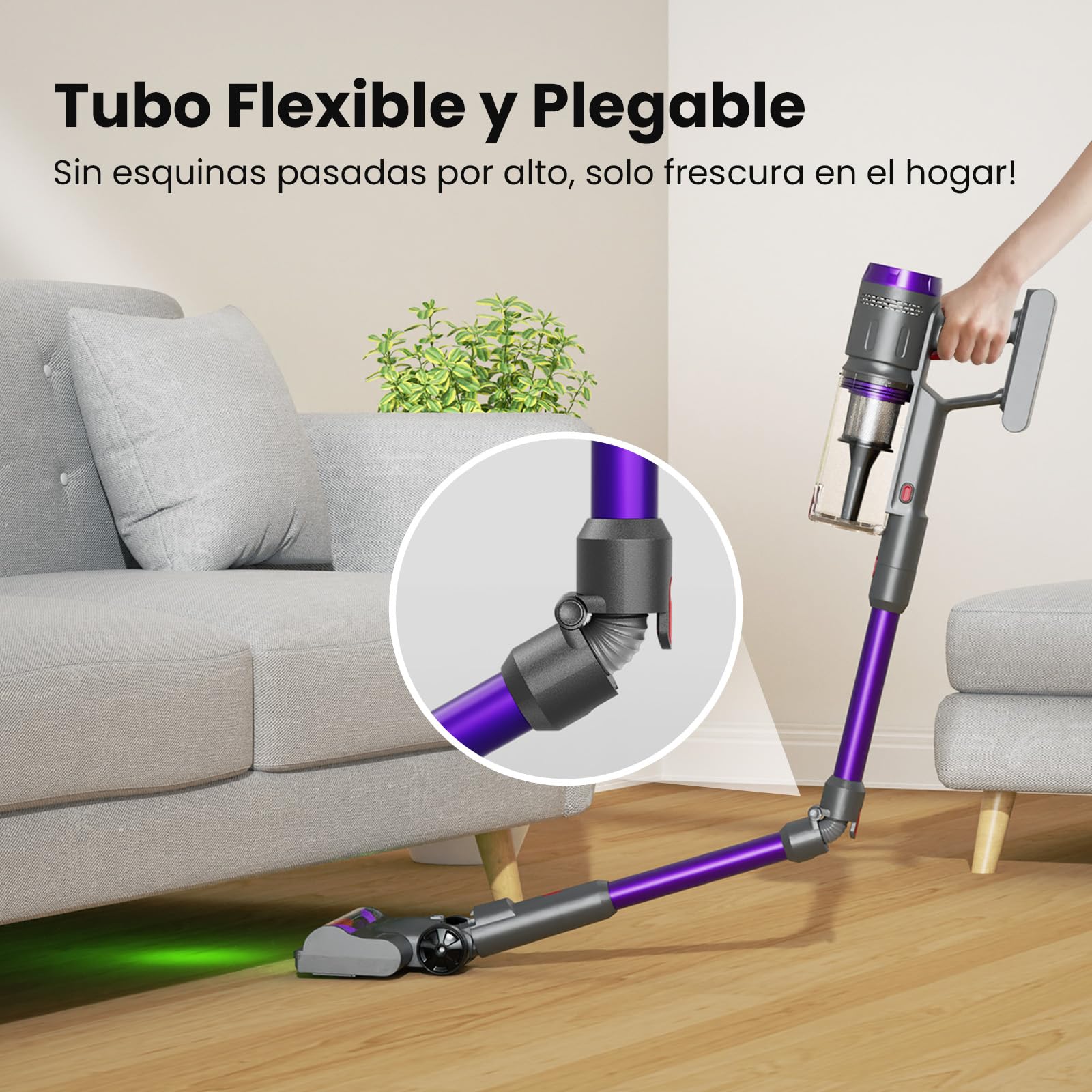 Aspiradora Sin Cable 58000Pa/600W/75Min, Escoba Aspiradora sin Cable de 1.6L, Pantalla Táctil LED Inteligente, Aspirador Inalámbrico Antienredo, Ideal para Suelos, Alfombras y Pelo de Mascotas