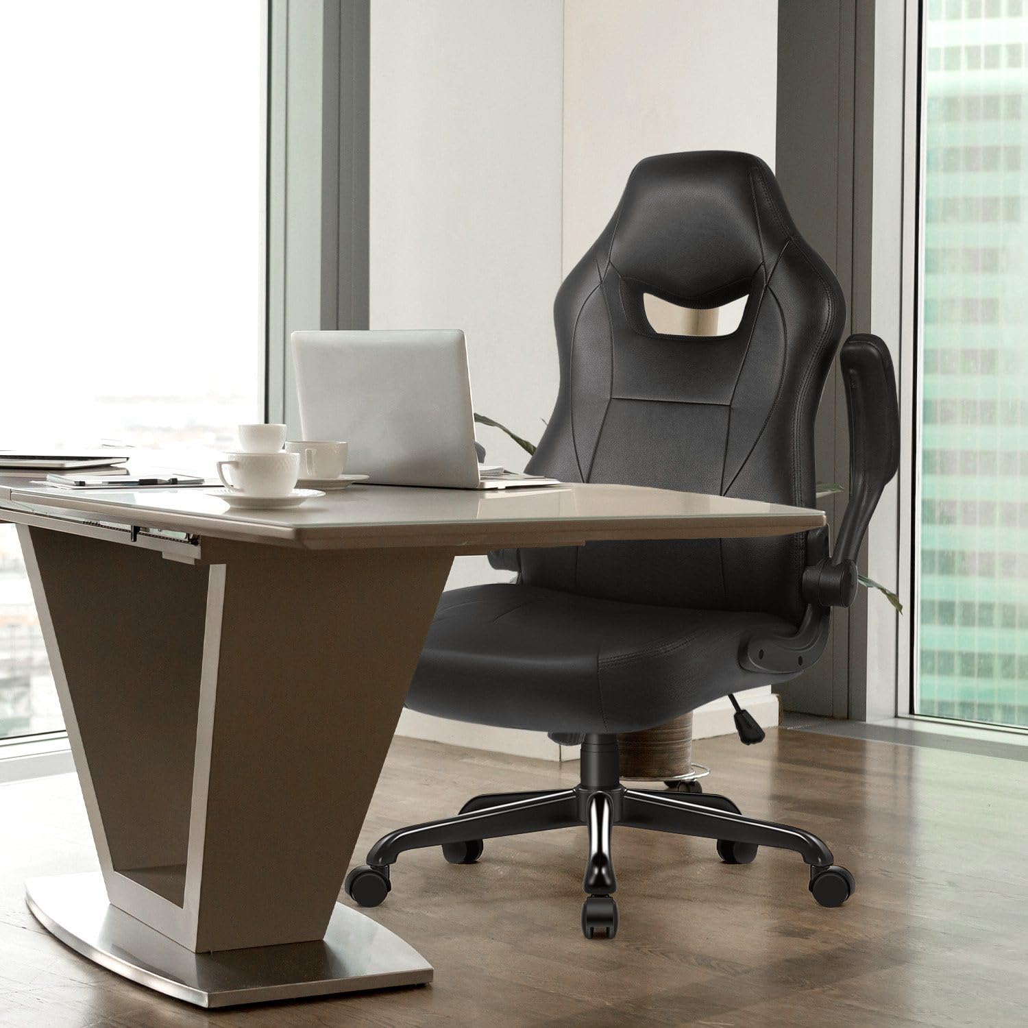 Chefsessel, Bürostuhl mit Klappbare Armlehnen, Schreibtischstuhl, Gaming Stuhl, Bürostuhl Ergonomisch,Bürostühle,Office Chair,135°neigbar,Bürostuhl 150 kg,Chefsessel Bürostuhl,Bürostuhl Leder