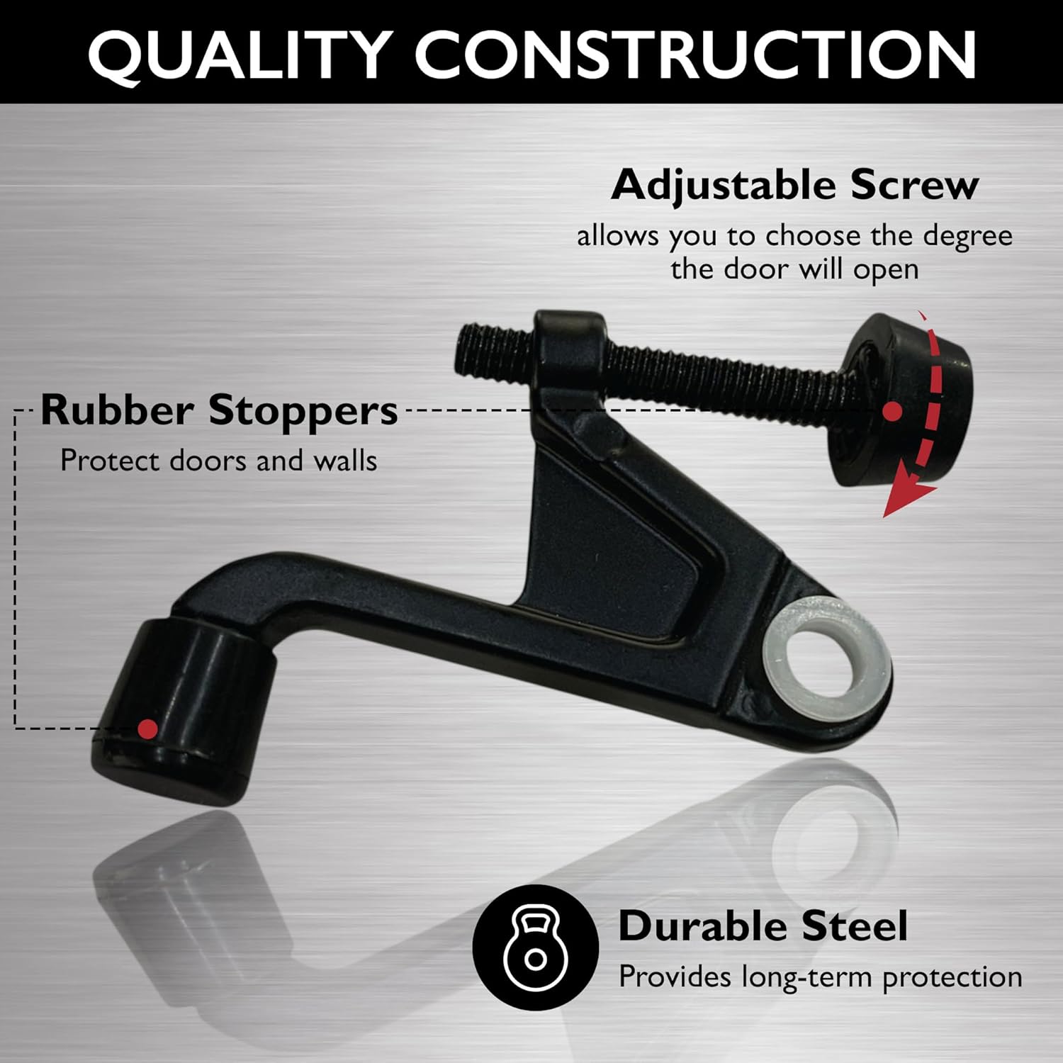 Jumbo Hinge Pin Door Stop Wall Protector with Rubber Tip, Design House Matte Black Adjustable Door Stoppers, 5-Pack, 189076
