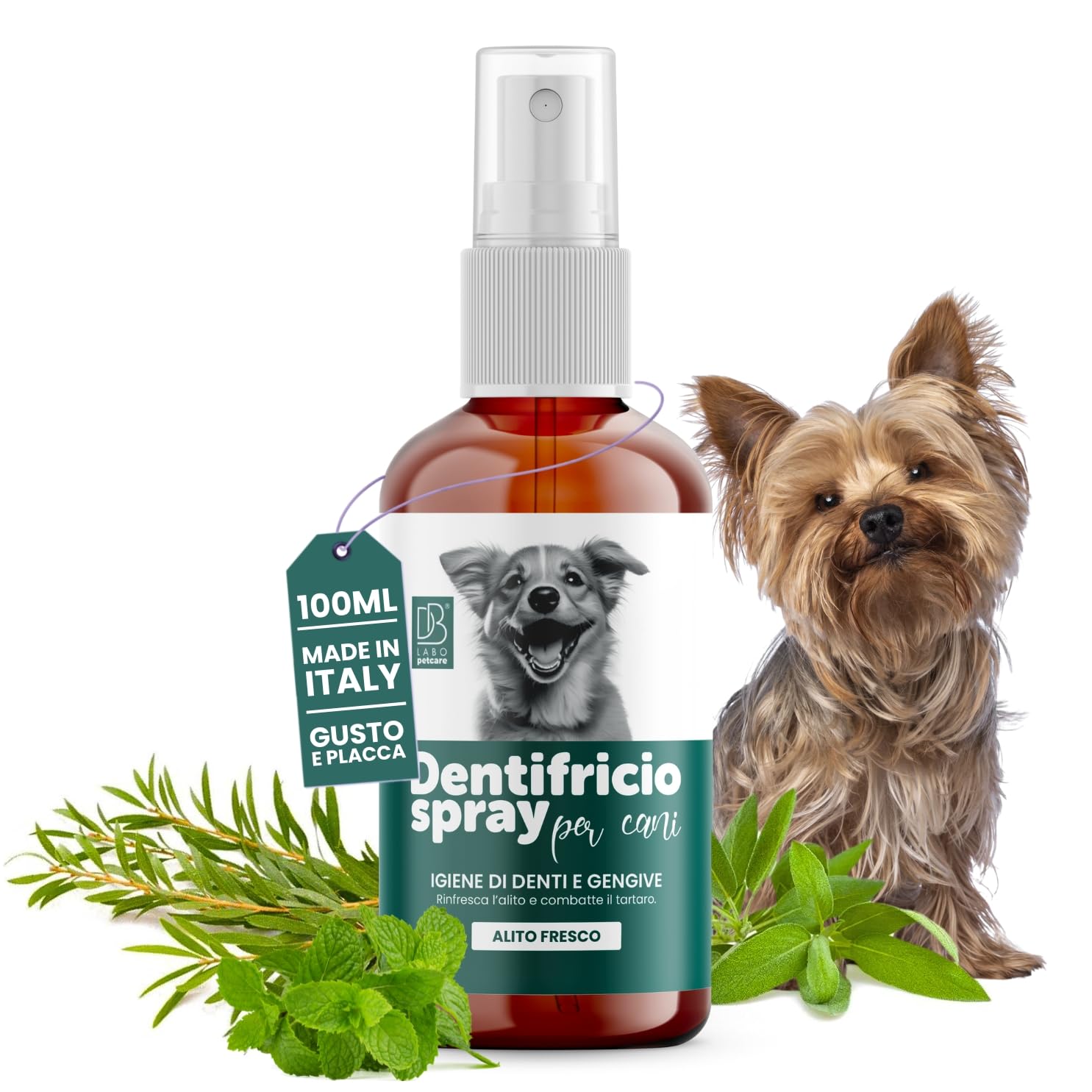 Dentifricio Spray per Cani Antialitosi 100ml Salvia Menta Tea Tree Made in Italy