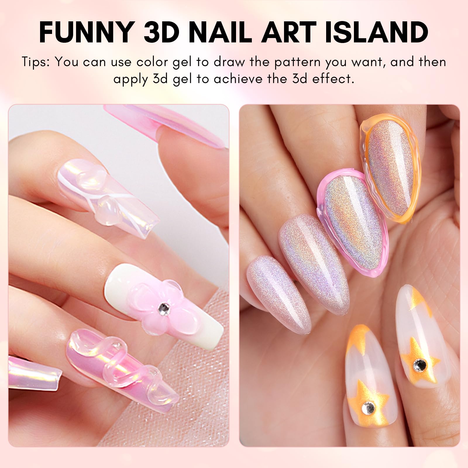 Pegamento de diamantes de imitación para uñas con kit de gel 3D – Pegamento súper fuerte para uñas y gel de escultura para arte de uñas, dibujo, moldeado y diseños en relieve, fácil de usar 7