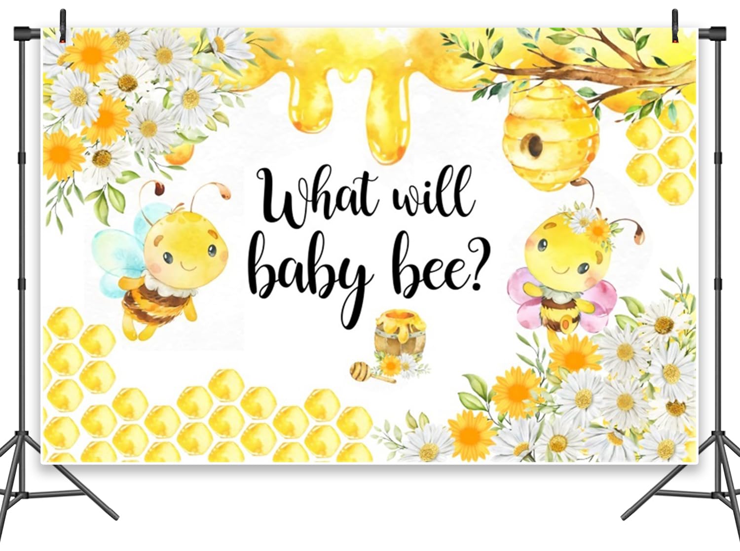 Leowefowa Plaster miodu pszczoła ujawnienie płci dekoracja na imprezę 2,4 x 2 m winyl What Will Baby Beszczoła zdjęcie tło sesja zdjęciowa prezent dla noworodka fotobudka rekwizyty