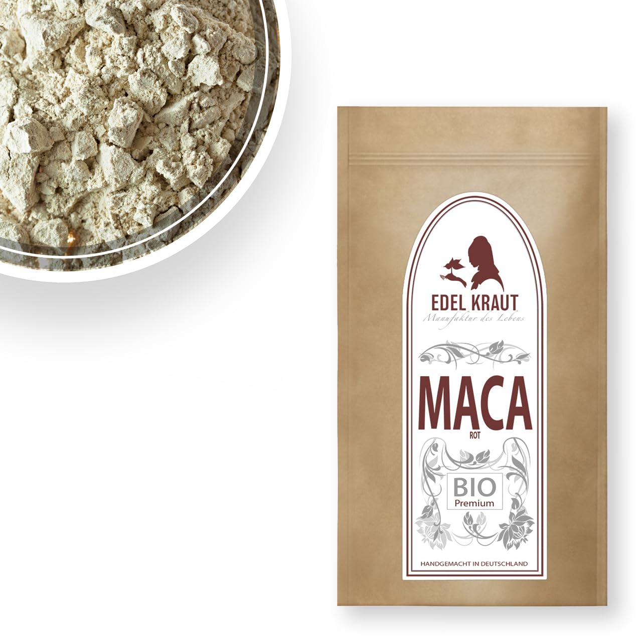 Maca Pulver BIO MACA ROT 1kg | EDEL KRAUT - 1000g 100% reines Rotes Maca Pulver Bio aus Peru - PREMIUM Bio Maca Pulver rot für Maca Cafe - maca coffee