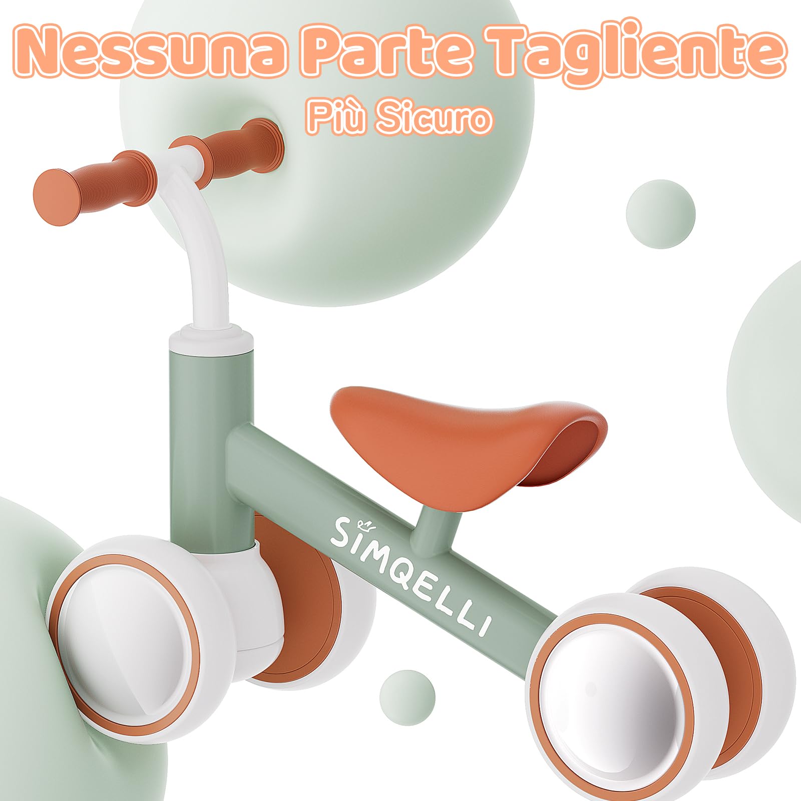 SIMQELLI Bicicletta Senza Pedali per Bambini 1 Anno (12-24 Mesi), Bicicletta di Equilibrio a 4 Ruote, Regalo di Compleanno per Bambini e Bambine (Verde)