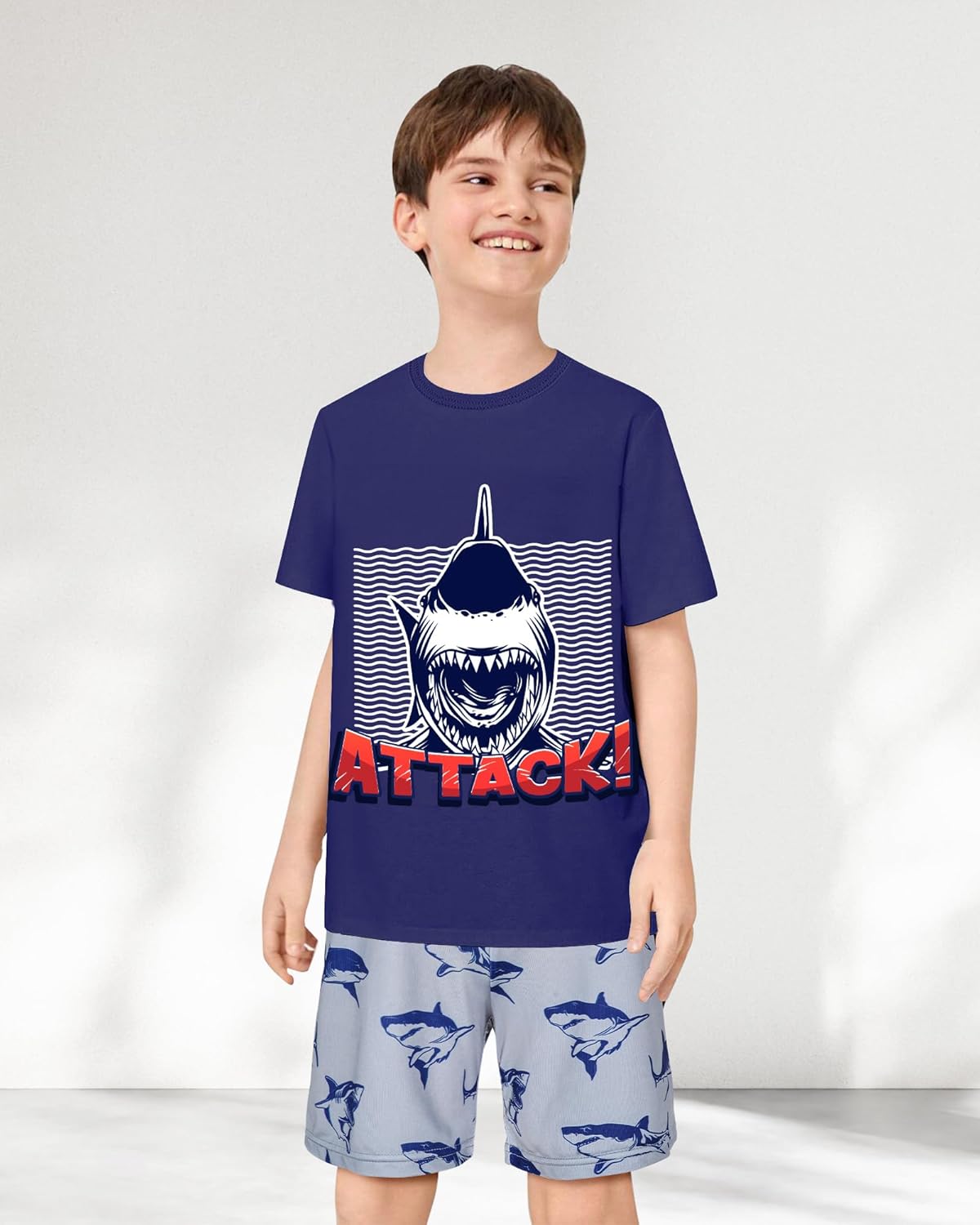 Boys Pajamas Summer Short Sleeve Pajamas Shorts Set 2 Piece Summer Kids Boys Pjs Sleepwear Sets Size 8-16 - Image 3