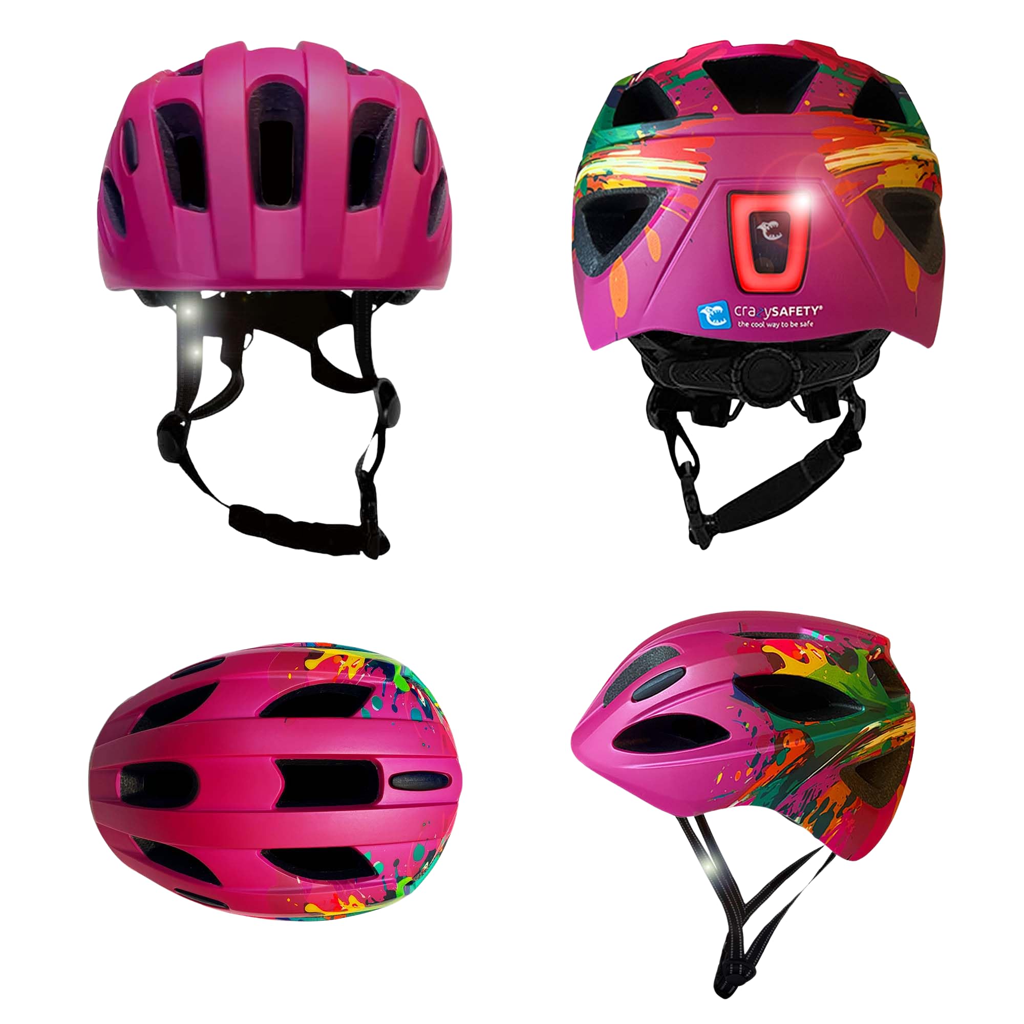 Casco bici bambini splash rosa | Casco bici per bambini di età 6-12 anni, skateboard, MTB, pattini, con imbottiture rimovibili e taglia regolabile |