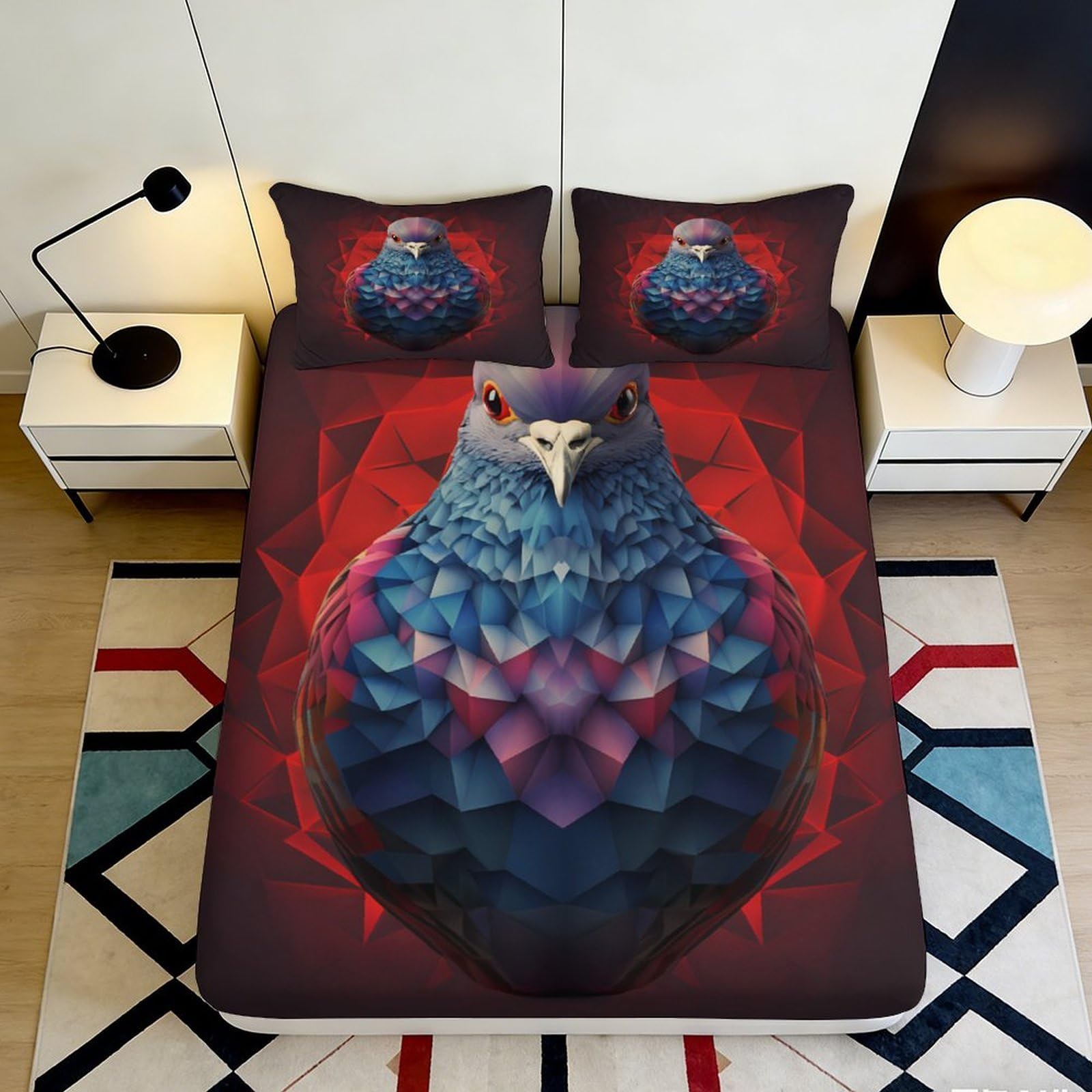 3D Printed Dove Fitted Sheet Microfiber Deep Pocket Non-Slip Bedroom Bedding Dove Mattress Fitted Cover for Adults 160x200x25cm