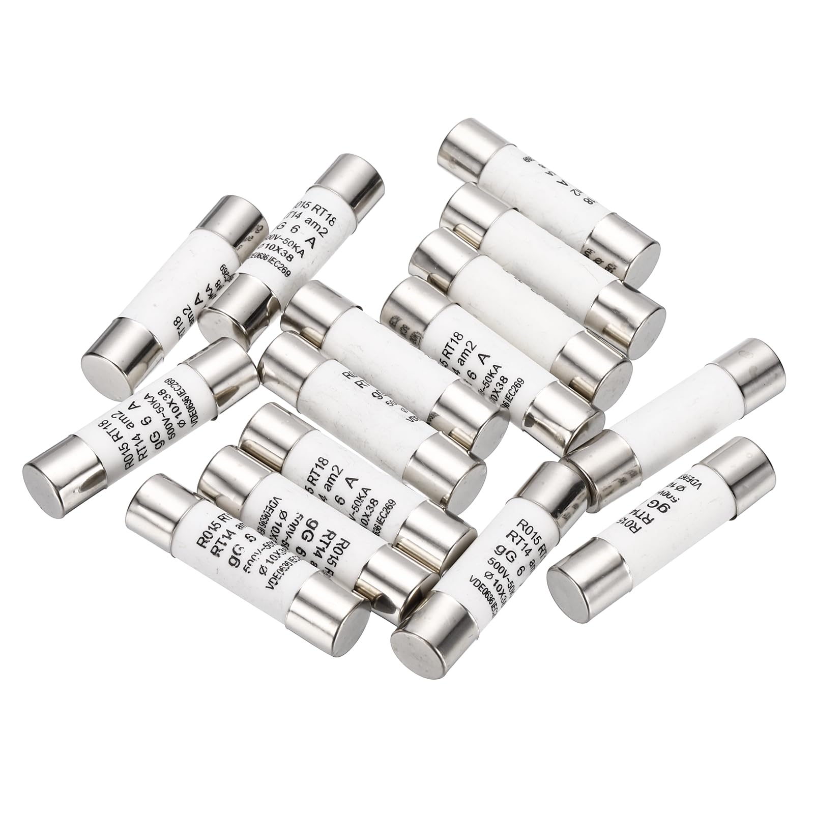 sourcing map 15pcs 500V 32A Fast Blow Fuse, Ceramic Cartridge Fuses Microwave Fuse Current Protection F Type 10x38mm for Electrical Industrial