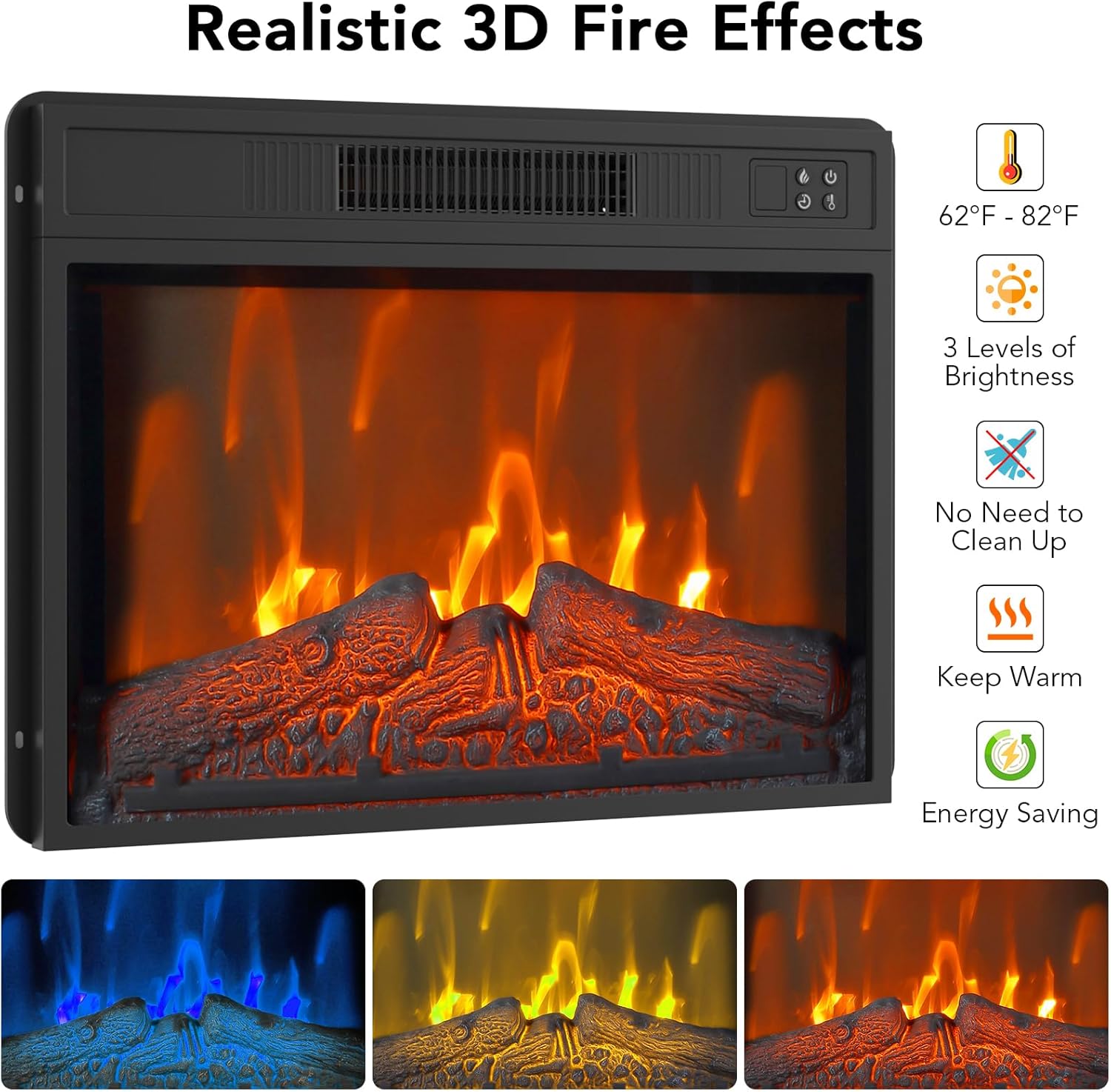 23" LED Electric Fireplace, Fireplace TV Stand for 67 Inch TV, Freestanding Fire Place TV Stands with Glass Door Closed Storage, Remote Control, Timer, Adjustable Flame Level for Living Room