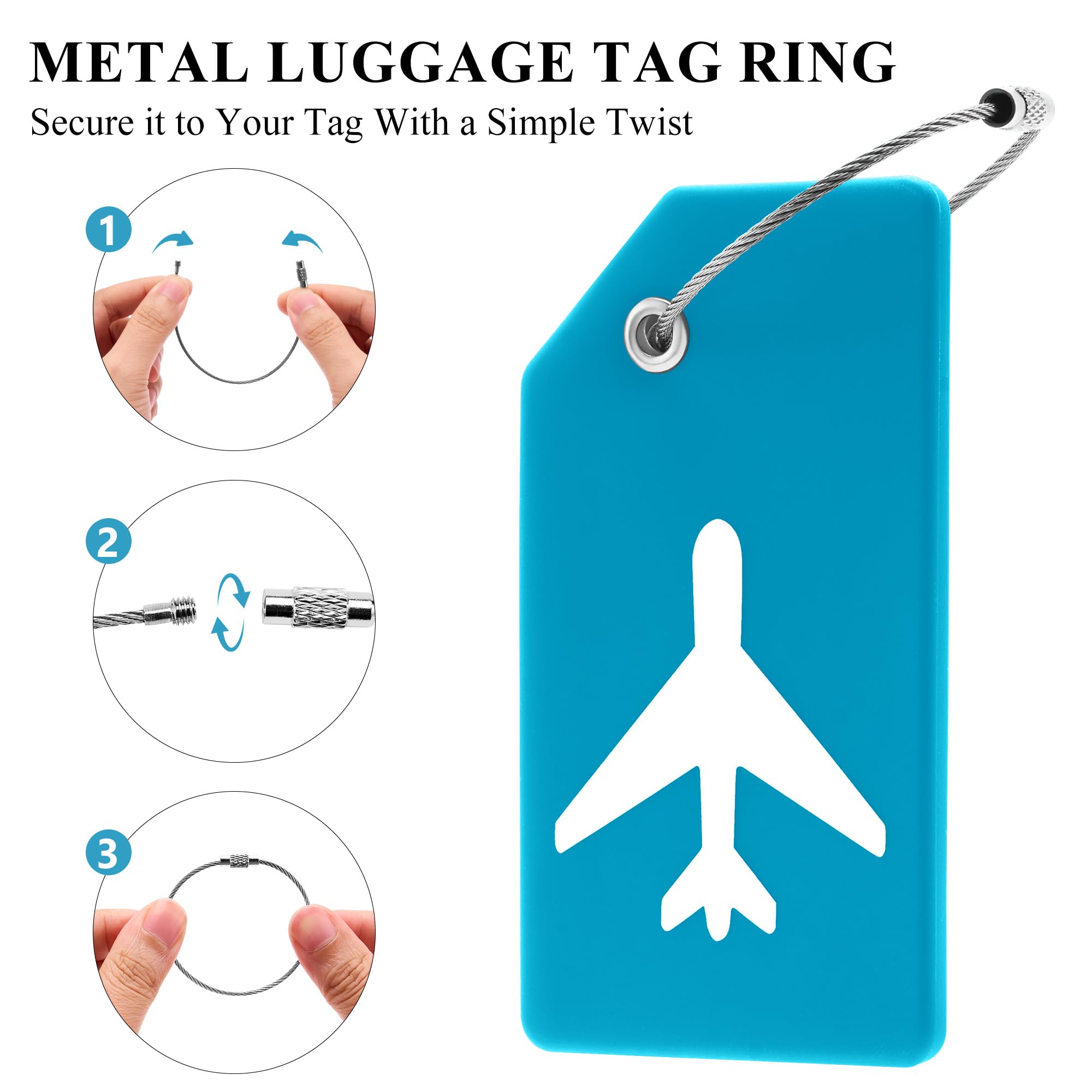 8 Pcs Étiquettes à bagages en aluminium Avec carte pour informations