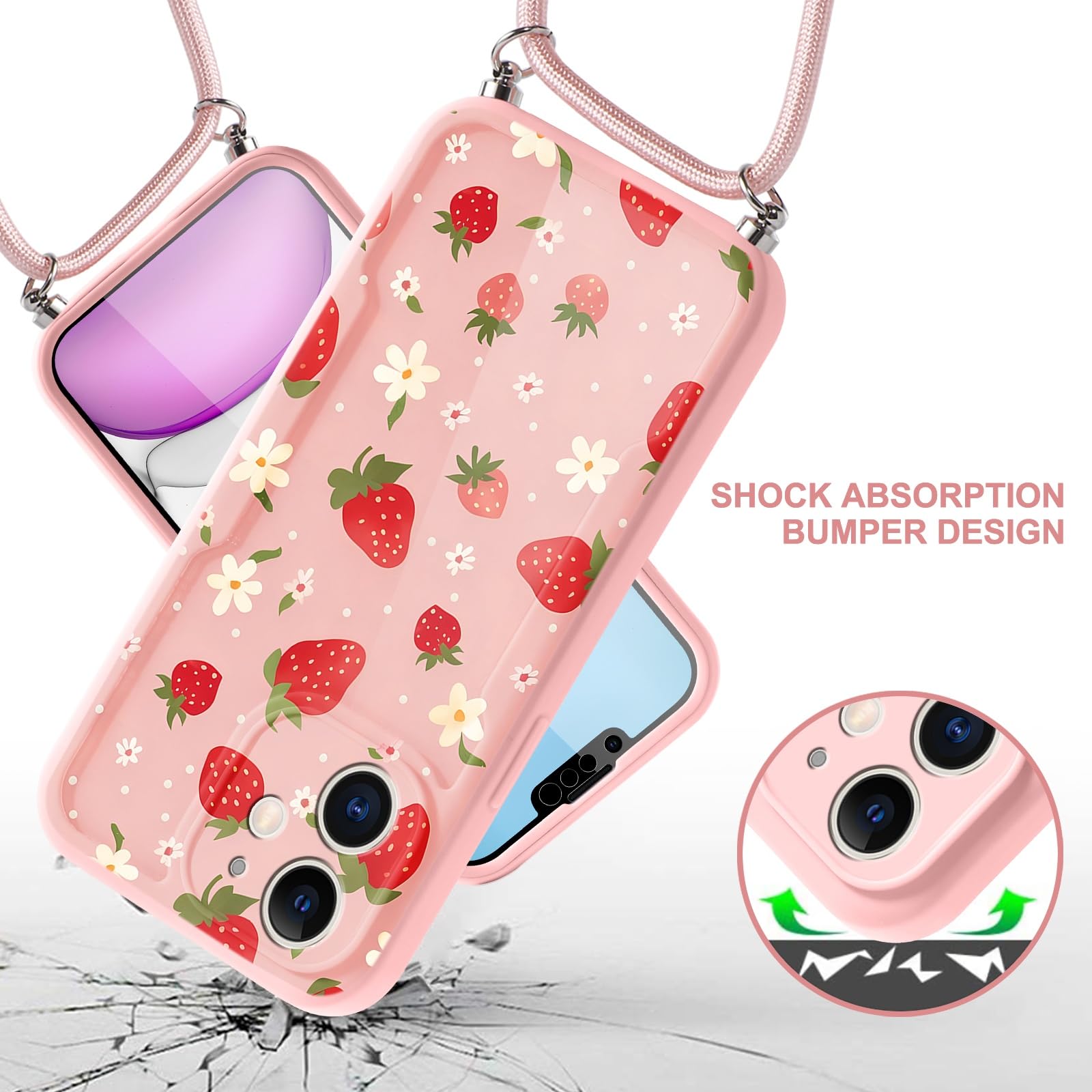 Cover con cordino per iPhone 11, rigida angoli rinforzati, serie Corda - trasparente - Italiano