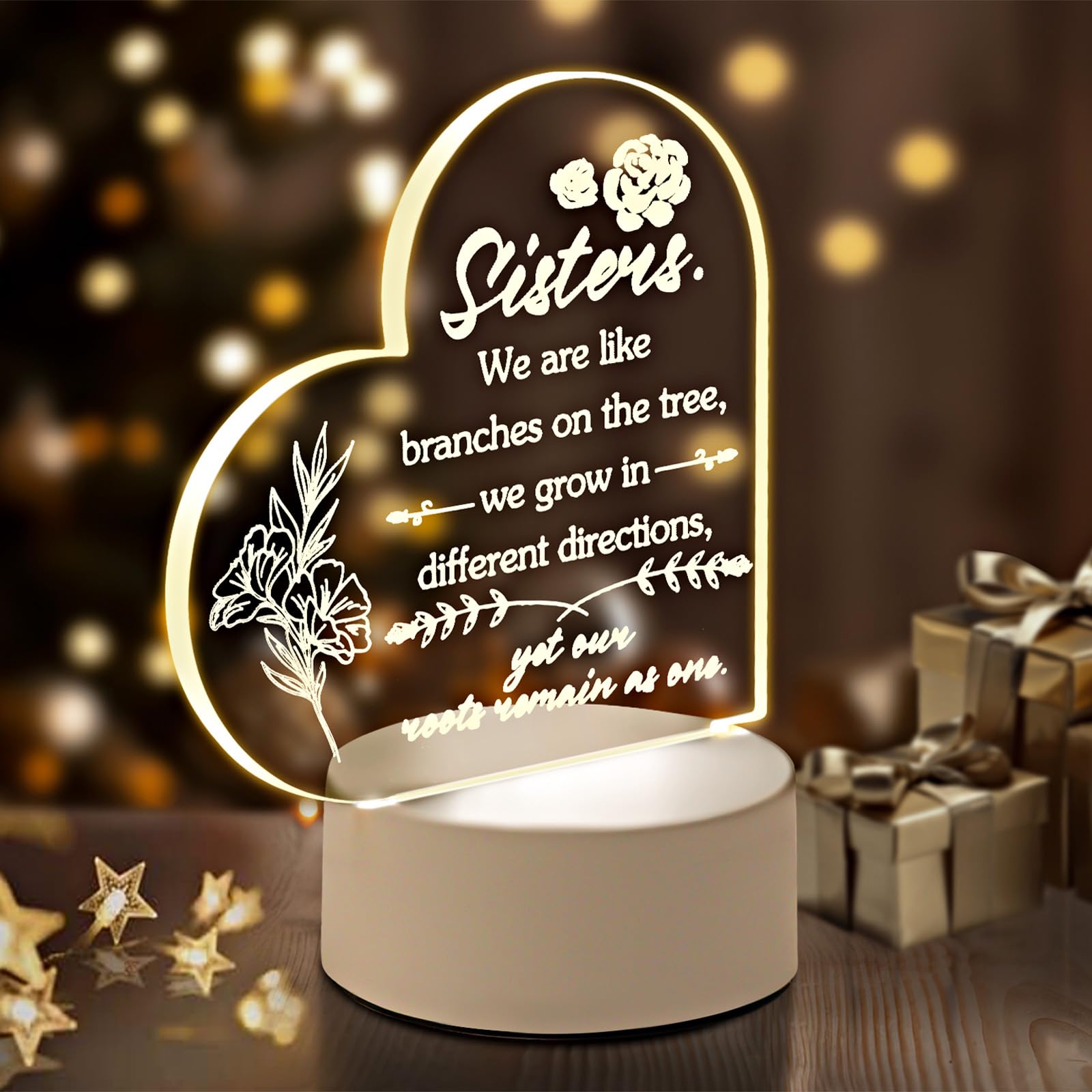 ZEEYUAN Sister Gifts Birthday Gift for Sister, Unique Present for Sister, 3D Engrave Acrylic Night Light Gift for Sister, Thanksgiving Gifts, Christmas Gift for Sister, ZYS01