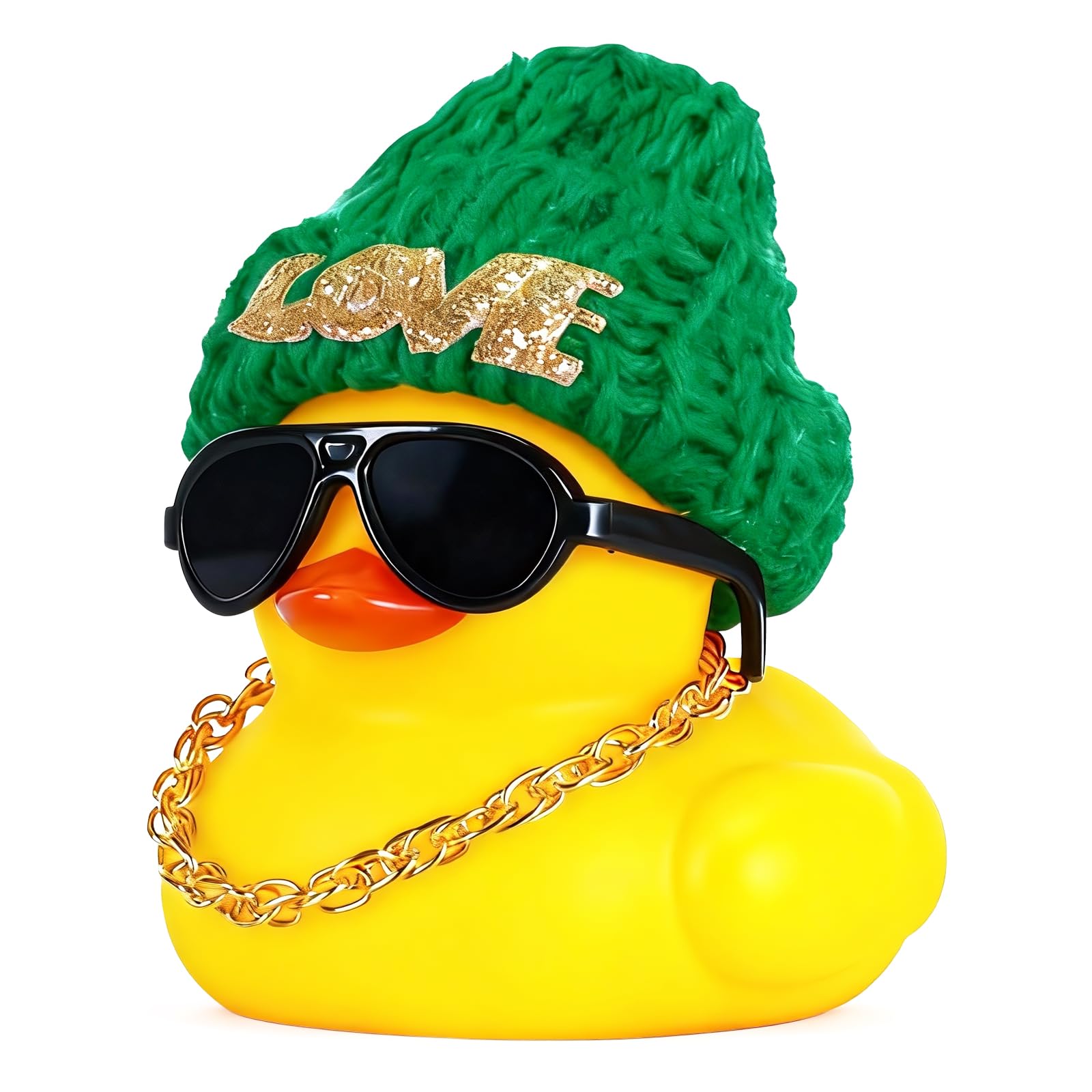 BOZILY DIY Christmas Rubber Ducks for Car Dashboard Decor, Squeaky Stress Relief Duck with Knit Hat, Sunglasses, Necklace – Fun Interior Car Ornament