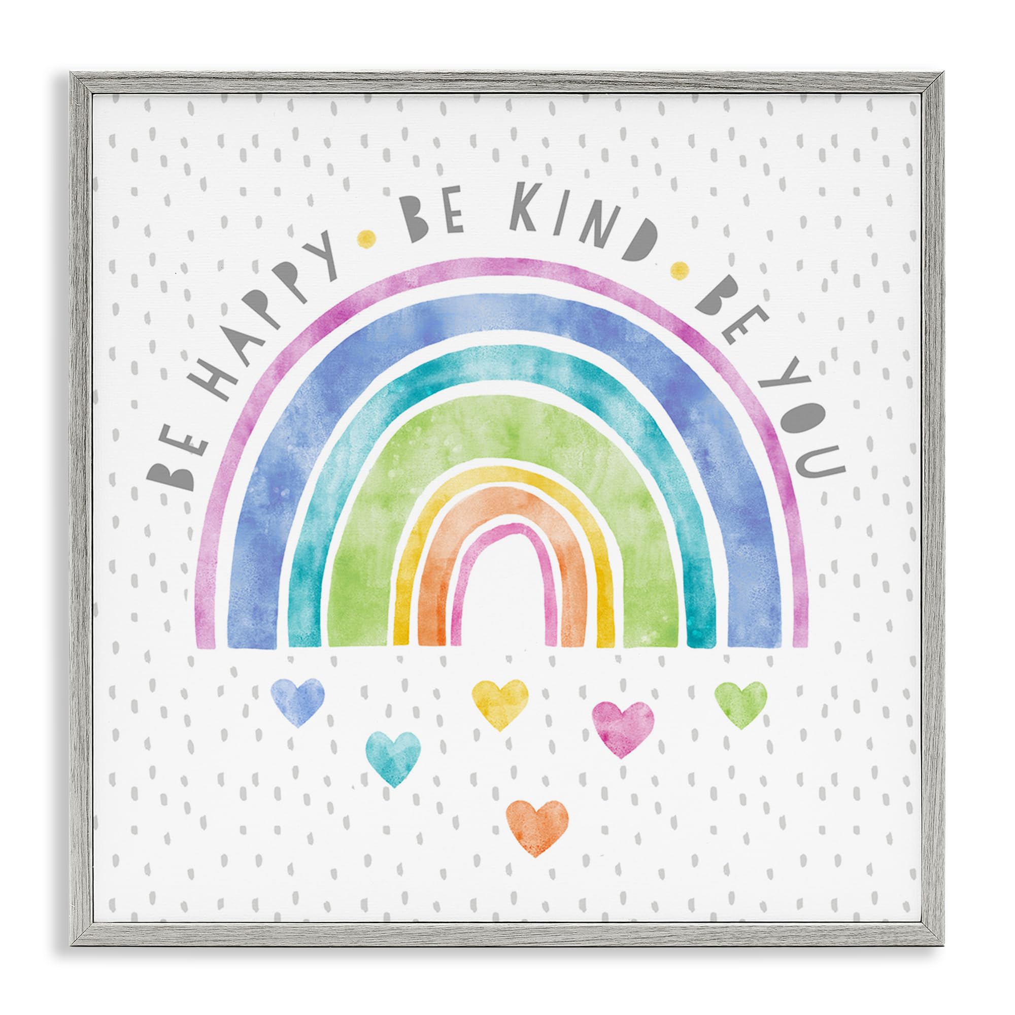 Stupell Industries Farmhouse Gray (Textured) 'Be You Hearts & Rainbow'| Framed Giclee Art
