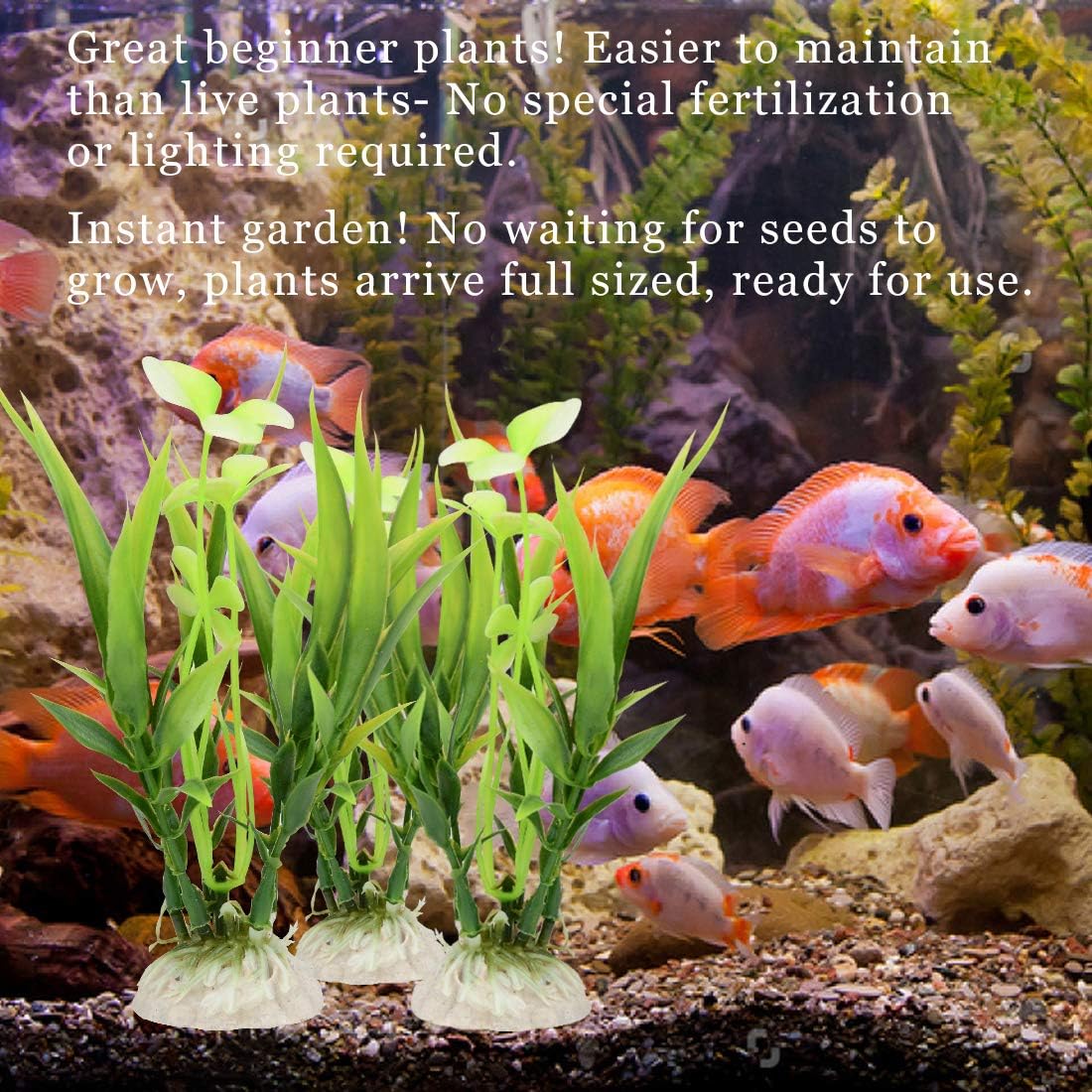 Quickun Pack of 12 Green Artificial Plastic Plants Set Aquarium Decor Fish Tank Ornament 4.33" Tall
