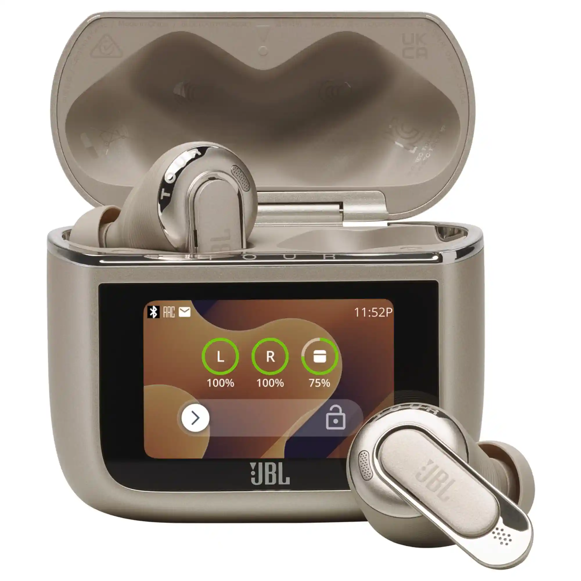 JBL Tour Pro 3, True Wireless Bluetooth-Kopfhörer mit intelligenter Ladebox, 40 h Akkulaufzeit, True Adaptive Noise Cancelling 2.0 und JBL Spatial 360 Sound mit Head Tracking, Latte