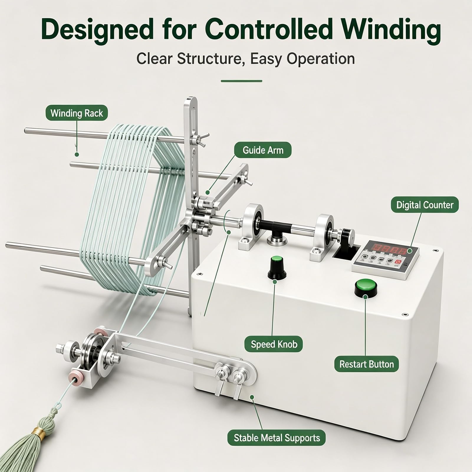 Máquina eléctrica de bobinado de borlas, herramienta de carrete de hilo inteligente, bobinadora automática de hilo con pantalla digital, velocidad y giros ajustables, circunferencia máxima de 50 cm