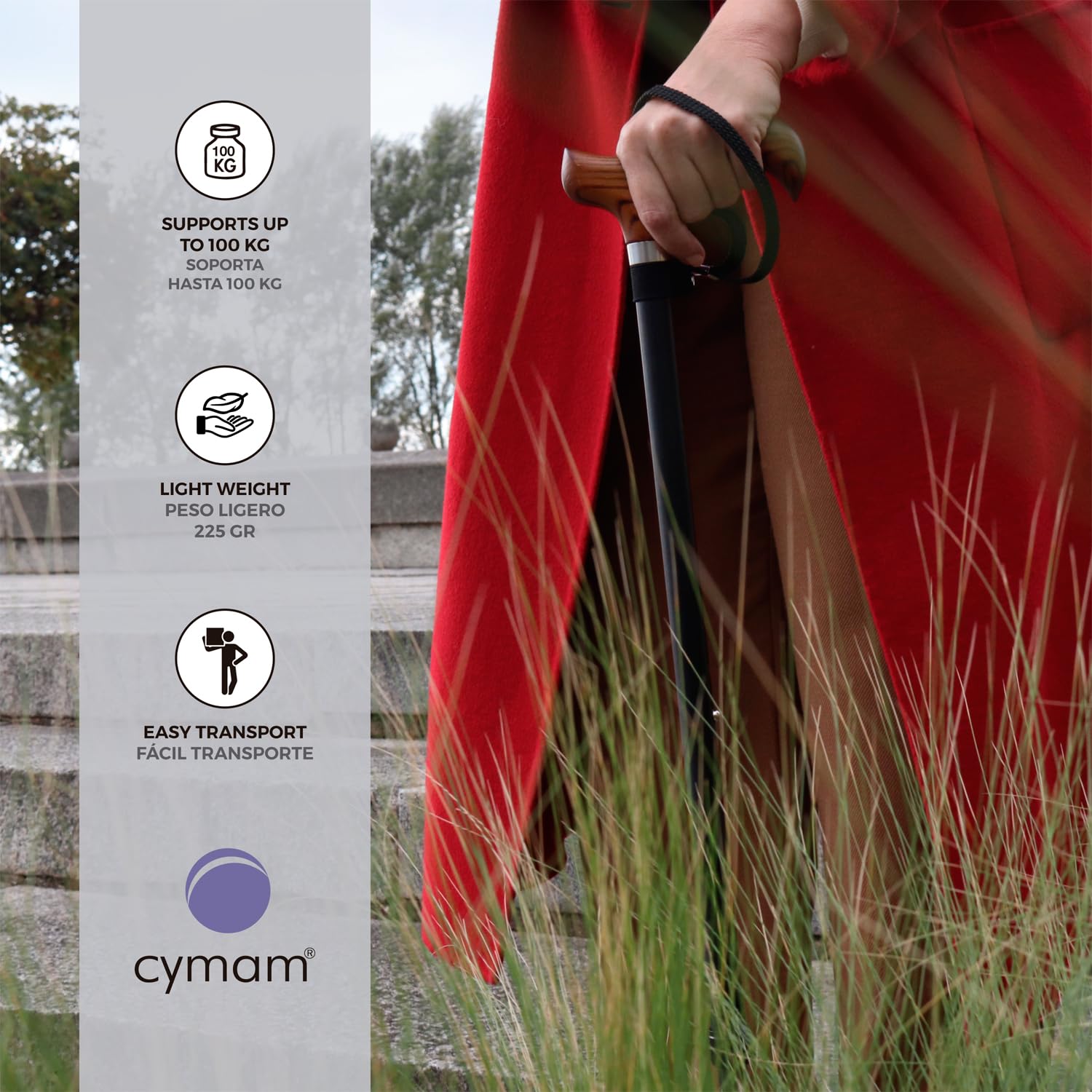 Bastón Extensible para Mayores de Aluminio | Empuñadura de madera ergonómica y ambidiestra, altura regulable, diseño ligero y resistente para el apoyo diario
