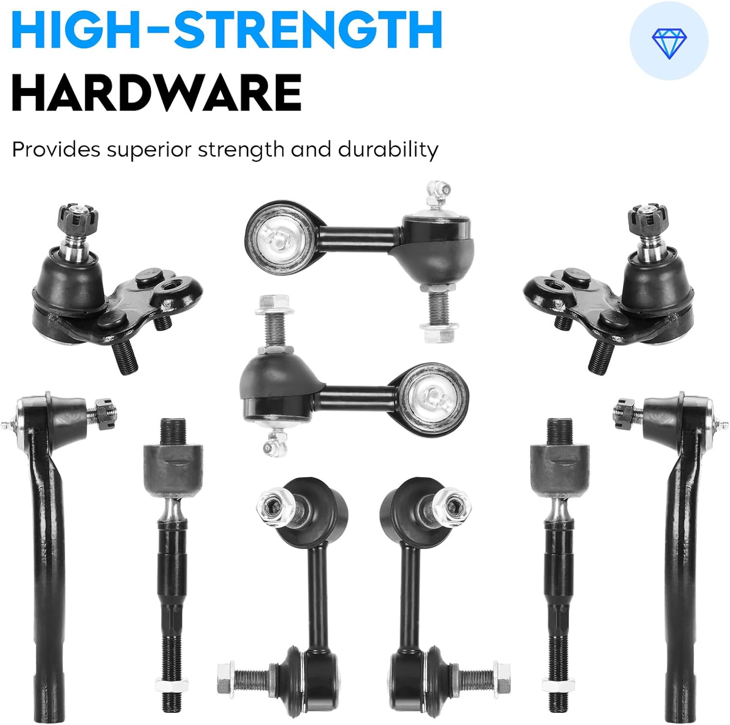 12pcs Front Lower Control Arms w/Ball Joints + Tie Rods + Sway Bar for Civic 06-11 1.8L, Suspension Kit K620382 K620383 K500069 K500070 K80769 K80768 K750125 K750126 ES800374 ES800373 EV800246