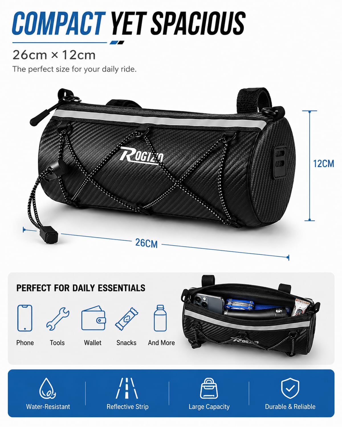 Borsa da manubrio a rullo per bicicletta con tracolla, Borsa Telaio Bici Impermeabile, un accessorio da ciclismo professionale per bici da strada, da città e mountain bike