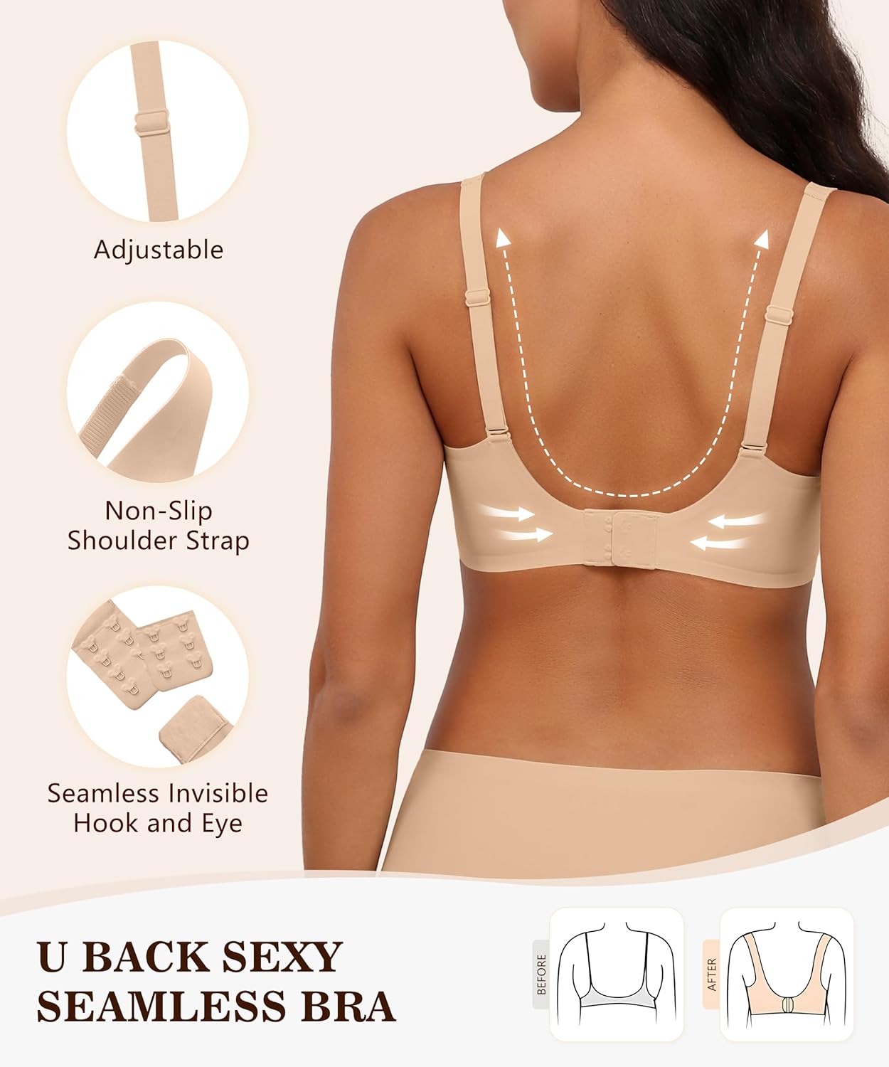 Bra for Women Wireless No Underwire Seamless Full Coverage Deep V Bralettes Everyday Comfortable Soft - Image 4