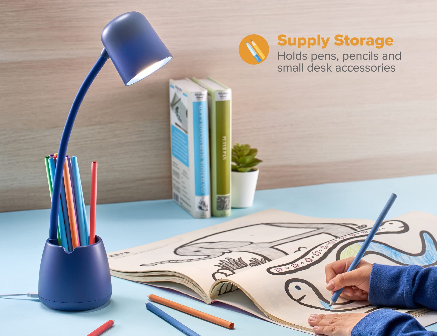Office LED2105-NVY - Lámpara regulable con taza de almacenamiento, tres niveles de brillo, atenuador sensible al tacto, eficiencia energética, azul 3