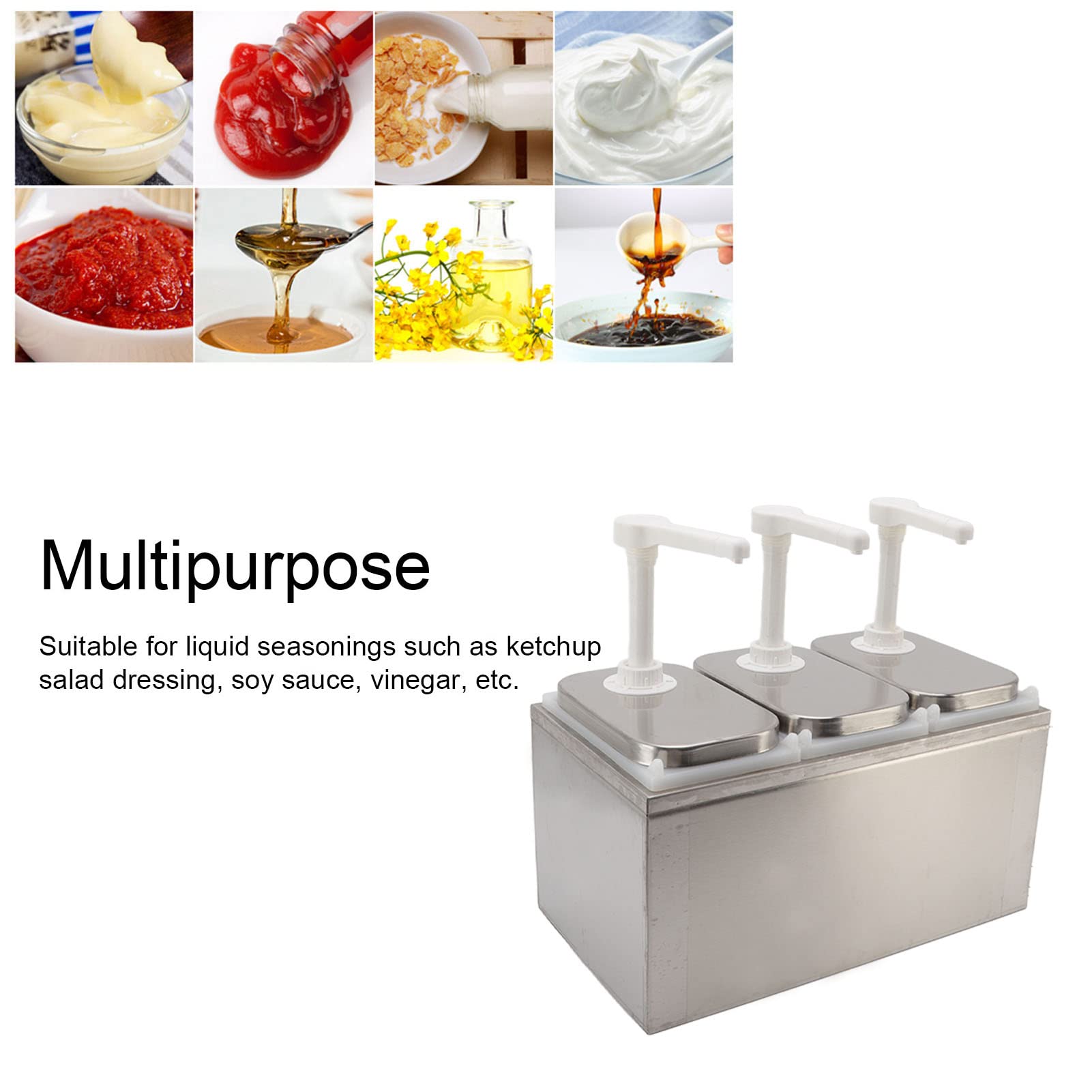 Socobeta Pompa per Dispenser di, Dispenser per Condimenti per Ketchup, Senape, Latte, Besciamella, Cioccolato, Olio Commestibile e di Soia (Pompa tripla da 2 litri)