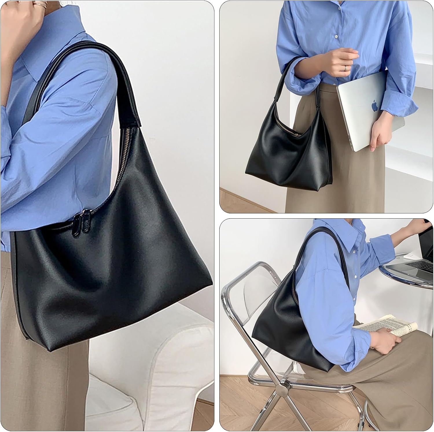 Shoulder Purses for Women Small Hobo Bag Slouchy Tote Bags Handbag Trendy Vegan Leather Clutch Purse with Zipper - Image 6