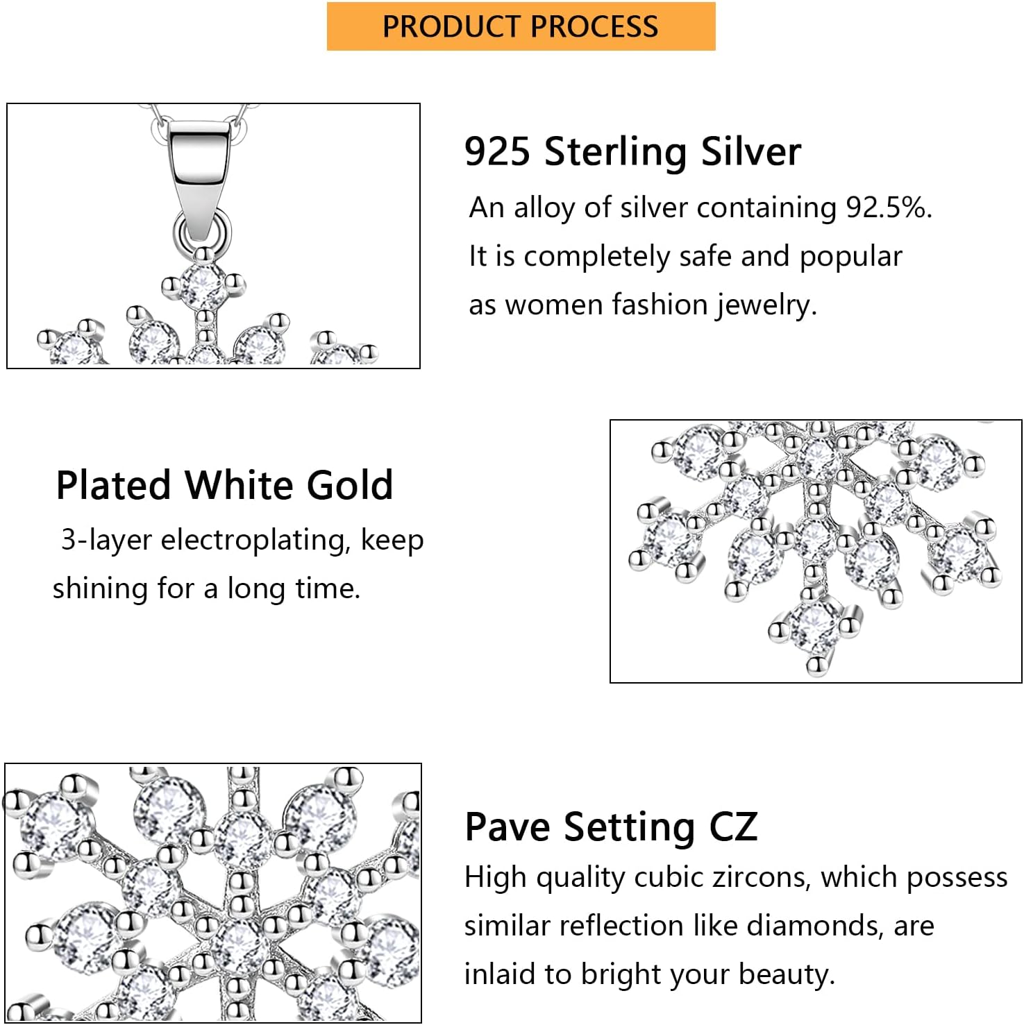 Snowflake Necklace Snowflake Bracelet for Women 925 Sterling Silver Cubic Zirconia Winter Adjustable Snowflake Jewelry Birthday Christmas Jewelry Gifts for Women - Image 5