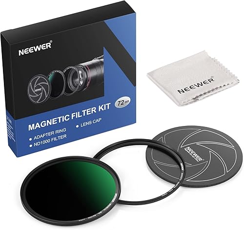 Miniatura 8 de NEEWER Kit de filtro de lente ND magnético 3 en 1 de 2.835in, incluye filtro ND1000 de densidad neutra fija de 10 paradas + anillo adaptador + tapa