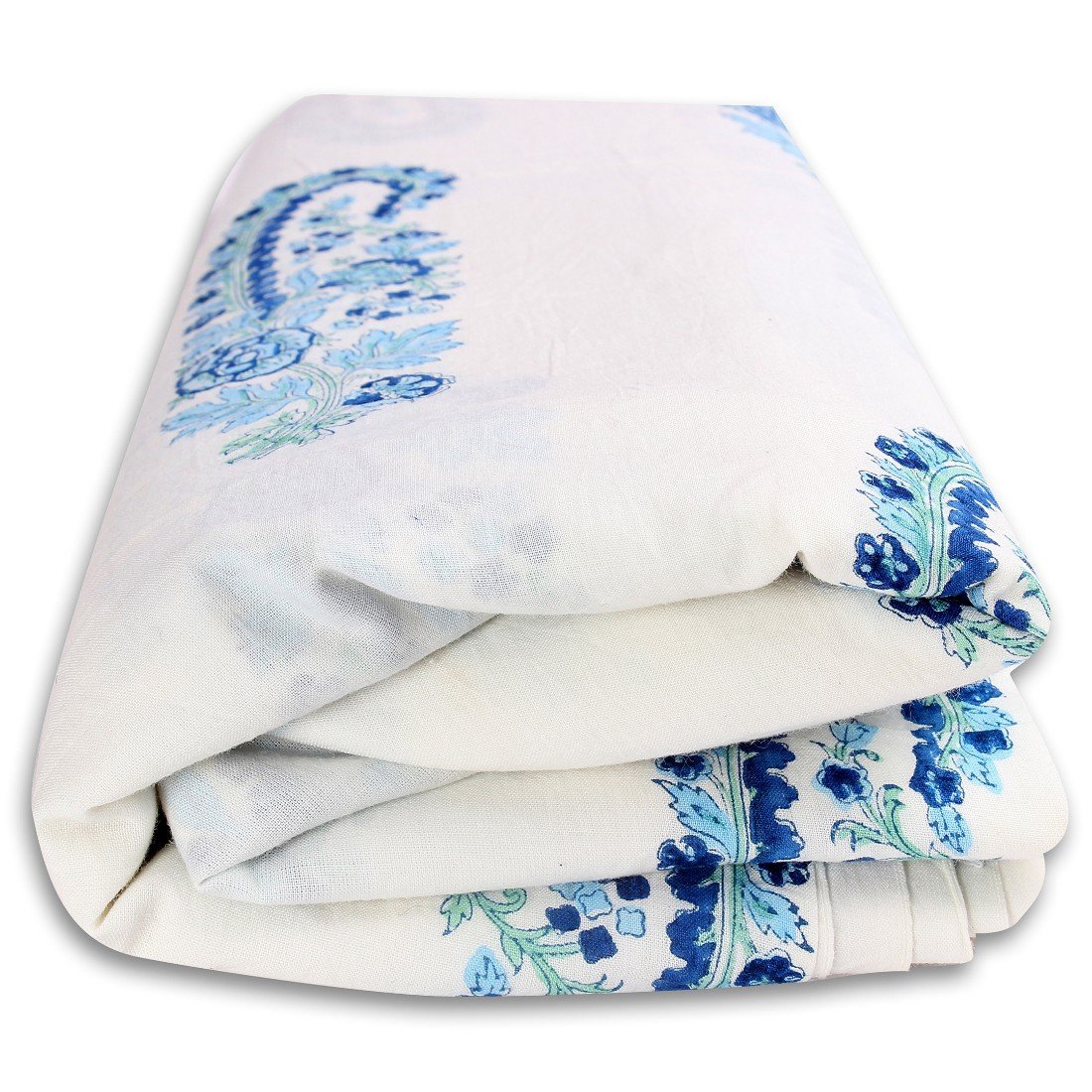 BANARSI DAS Cotton Floral Hand Block Printed Jaipuri Handmade Sanganeri Fabric, 2.5m (White and Blue, BD_22)