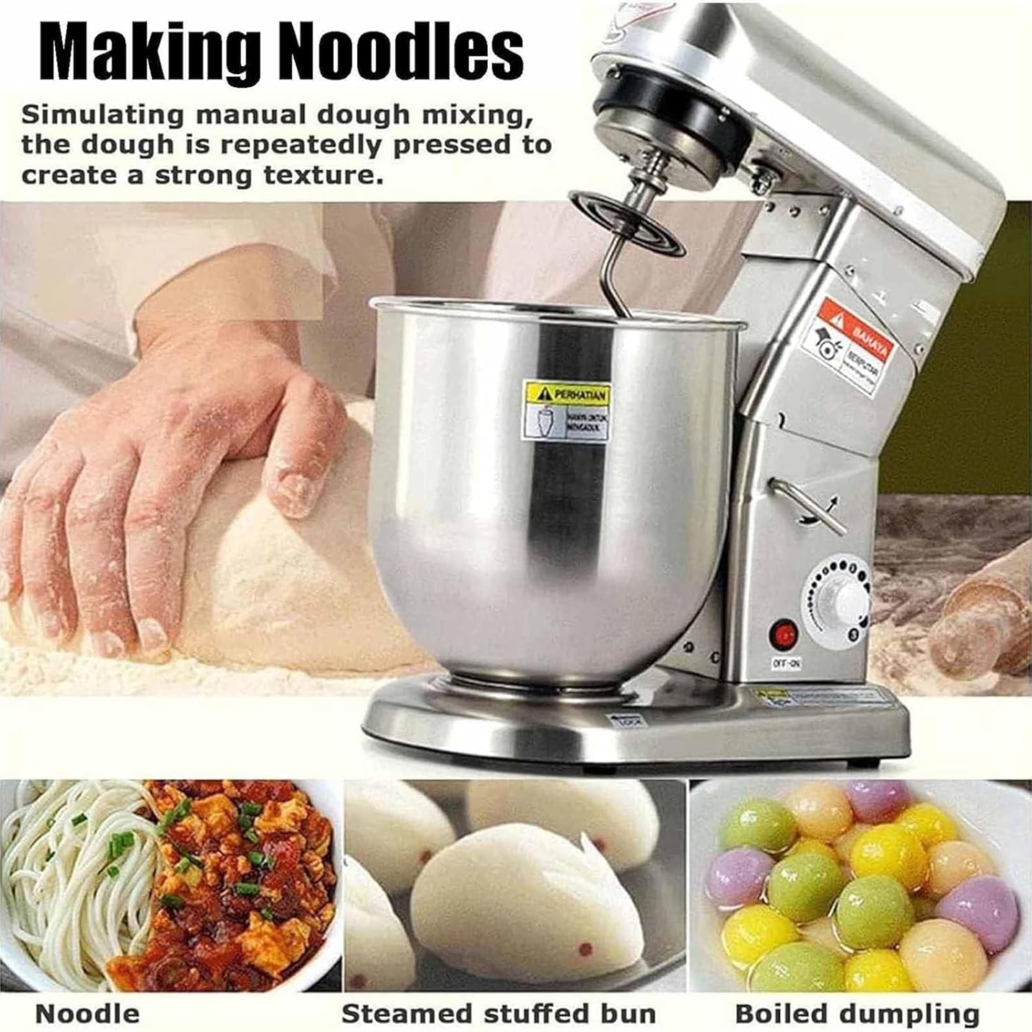Stand Mixer Kitchen New Condition Dough & Food Mixer 5L/7L10L Stainless Steel Automatic Egg Beater Mixer Multifunctional Household Dough Kneader for Wheat & Flour Chef Machine Silver-10L