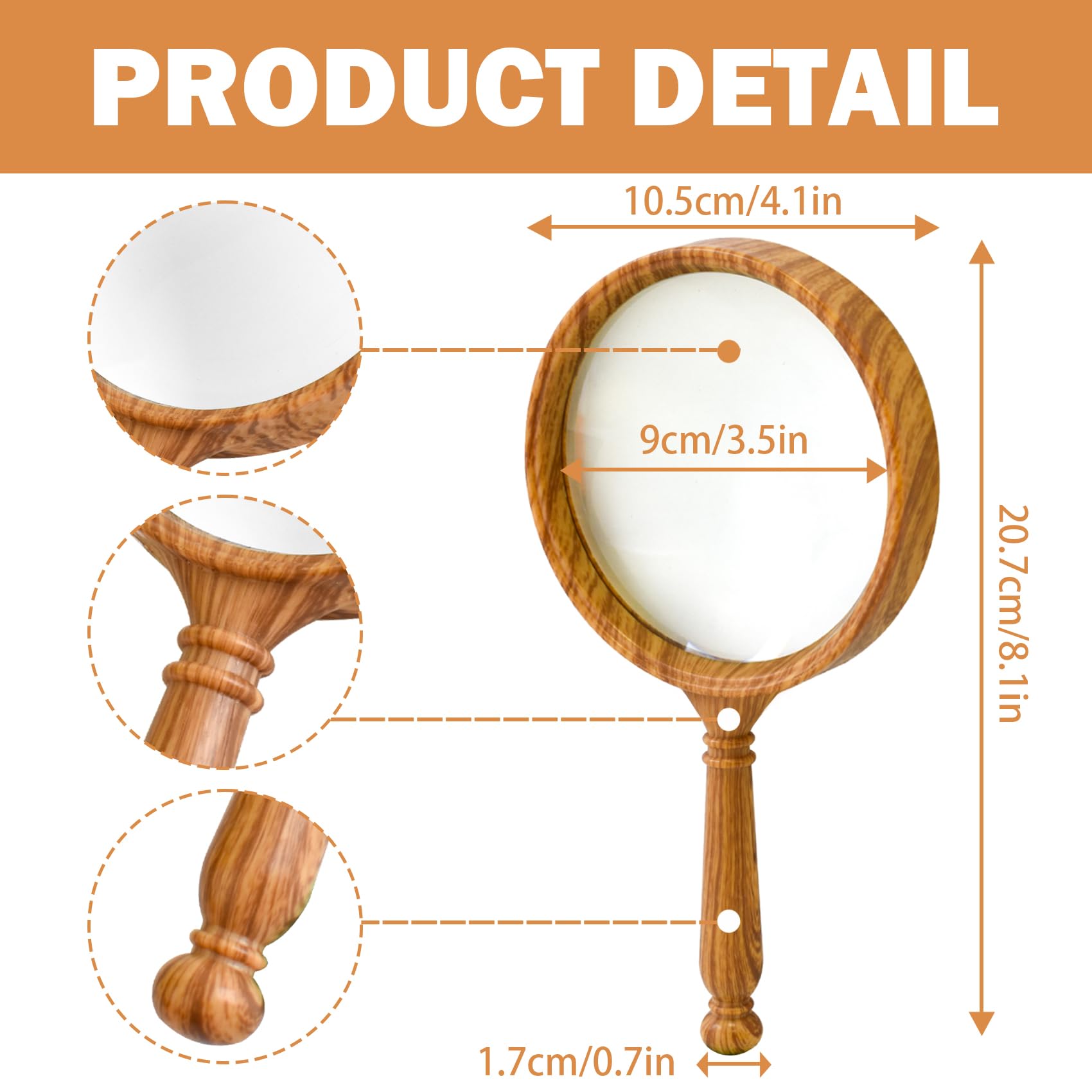 NANAOUS Magnifying Glass 10X 100 mm, Handheld Antique Reading Shatterproof Magnifying Glasses for Reading Hobbies Book Lovers - Image 2
