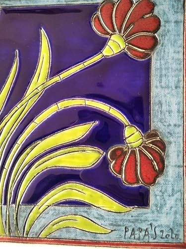 Miniatura 5 de Handmade Ceramic Art Tile, Tile with Flowers, Hanging Tiles