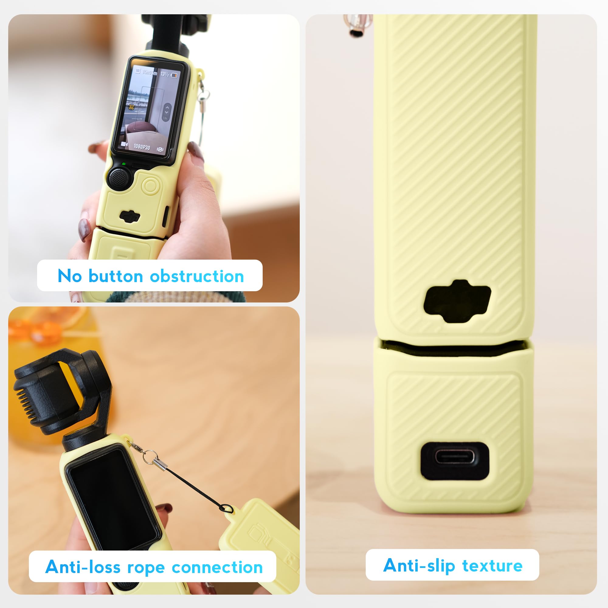Etui Pocket 3, miękkie silikonowe etui ochronne kompatybilne z DJI Osmo Pocket 3 Creator Combo, lekka osłona ekranu Osmo Pocket 3, ŻÓŁTY, Akcesoria do aparatu
