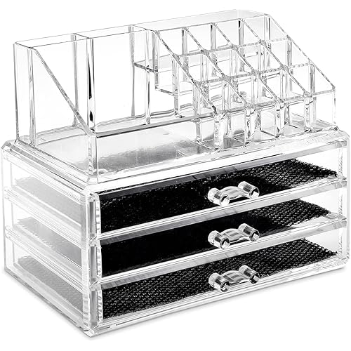 Ikee Design Acrylic Jewelry & Cosmetic Storage Display Boxes Two Pieces Set.