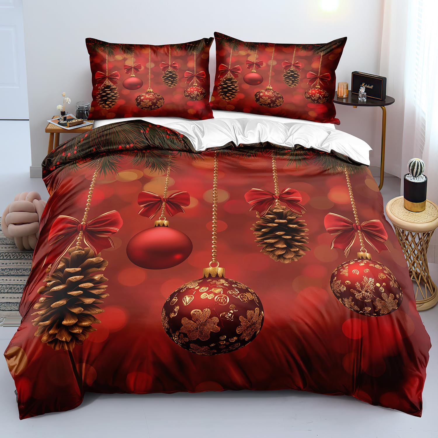 Housse de couette de Noël sans repassage en microfibre rouge anti-plis