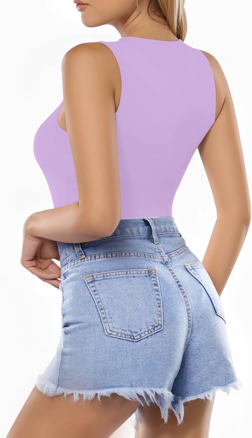 MANGOPOP Tank Top Body Suits Women Sexy Crew Neck Racerback Halter Ribbed Sleeveless Bodysuit for Women - Image 3