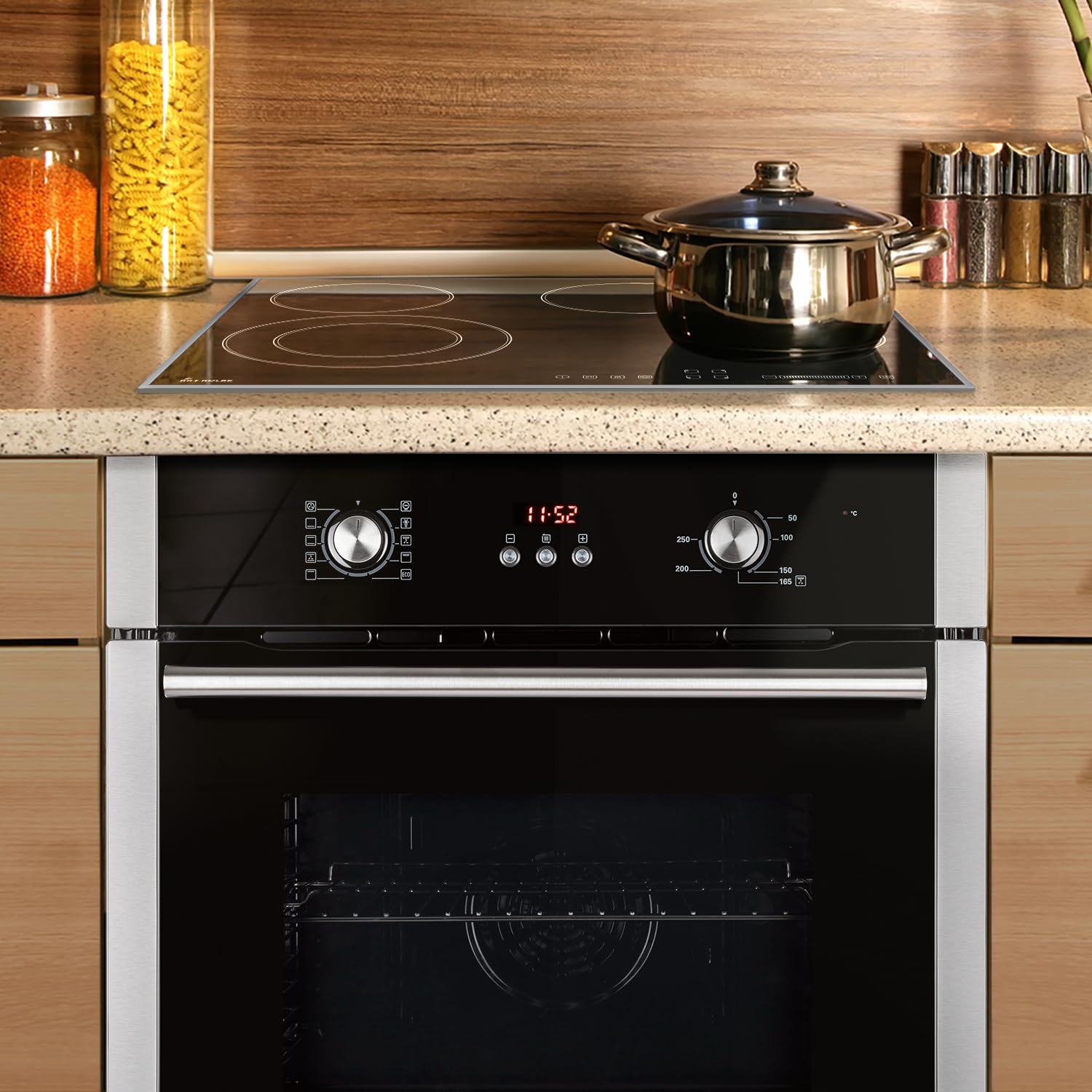 Kuchenka: 60 cm piekarnik do zabudowy BO8805SS + 59 cm płyta ceramiczna CH5901AL | grill | gorące powietrze | automatyczny timer | podwójne przeszklenie izolacji termicznej | blokada przed dziećmi |