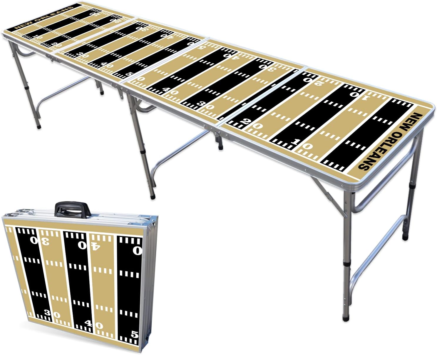 8-Foot Folding Portable Pong Table w/Optional Cup Holes & LED Lights - New Orleans Football Field (Choose Your Model)