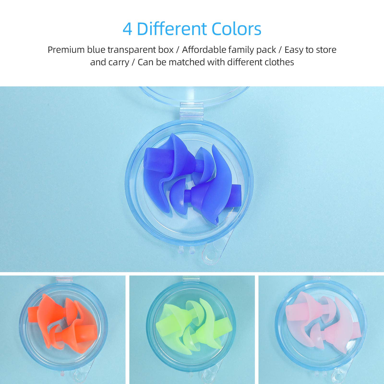 4 Pairs Swimming Ear Plugs for Kids Adults Reusable Waterproof Earplugs Soft Silicone Bathing Showering Surfing 1