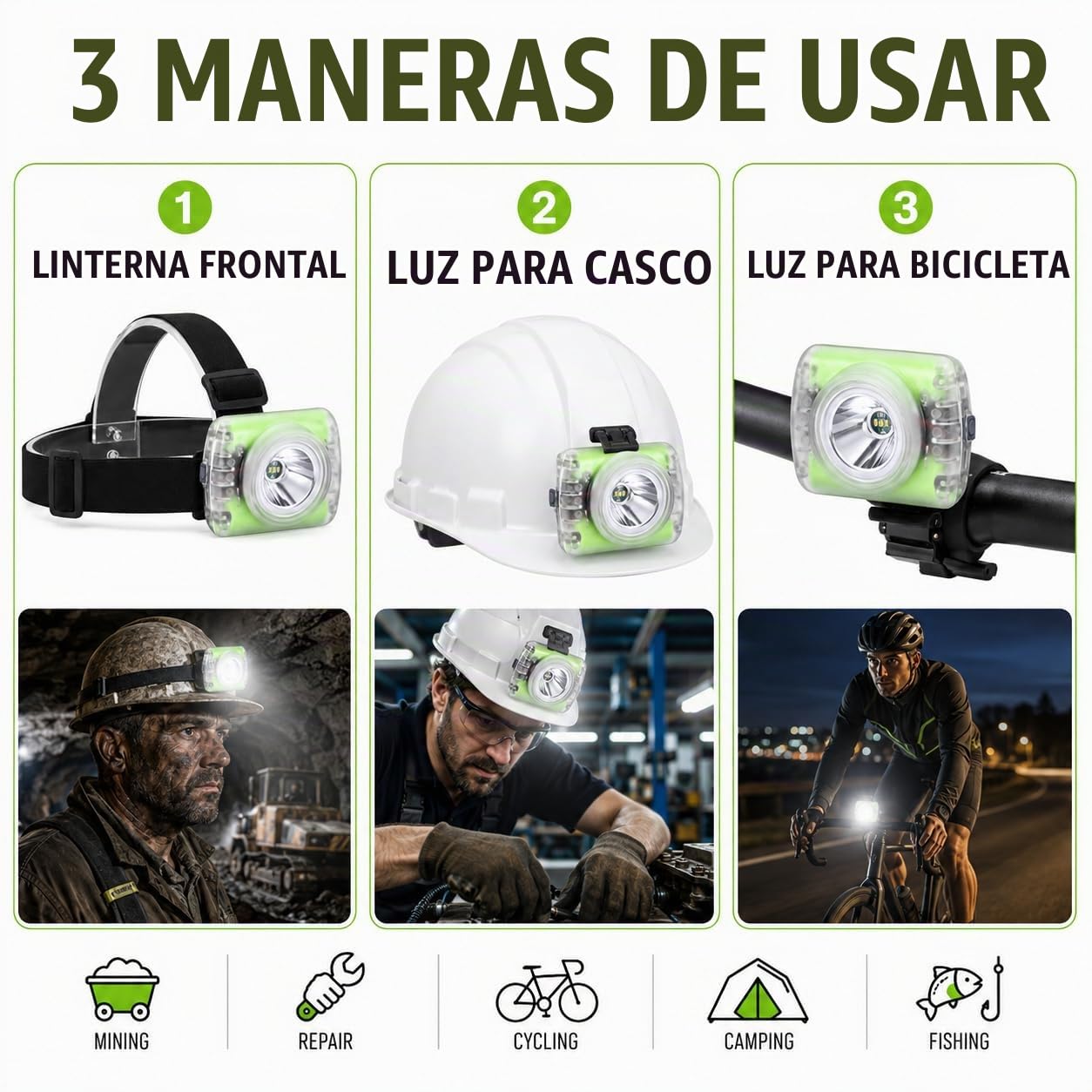 Modo: Lamp-40A recargable casco duro minero luz multiusos IP68 impermeable luz minera para minería equitación actividades al aire libre