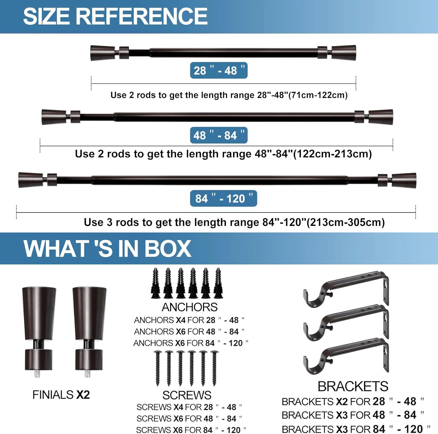 Urbanest 1-inch Diameter Nagle Adjustable Single Drapery Curtain Rod, 48-inch to 84-inch, Bronze