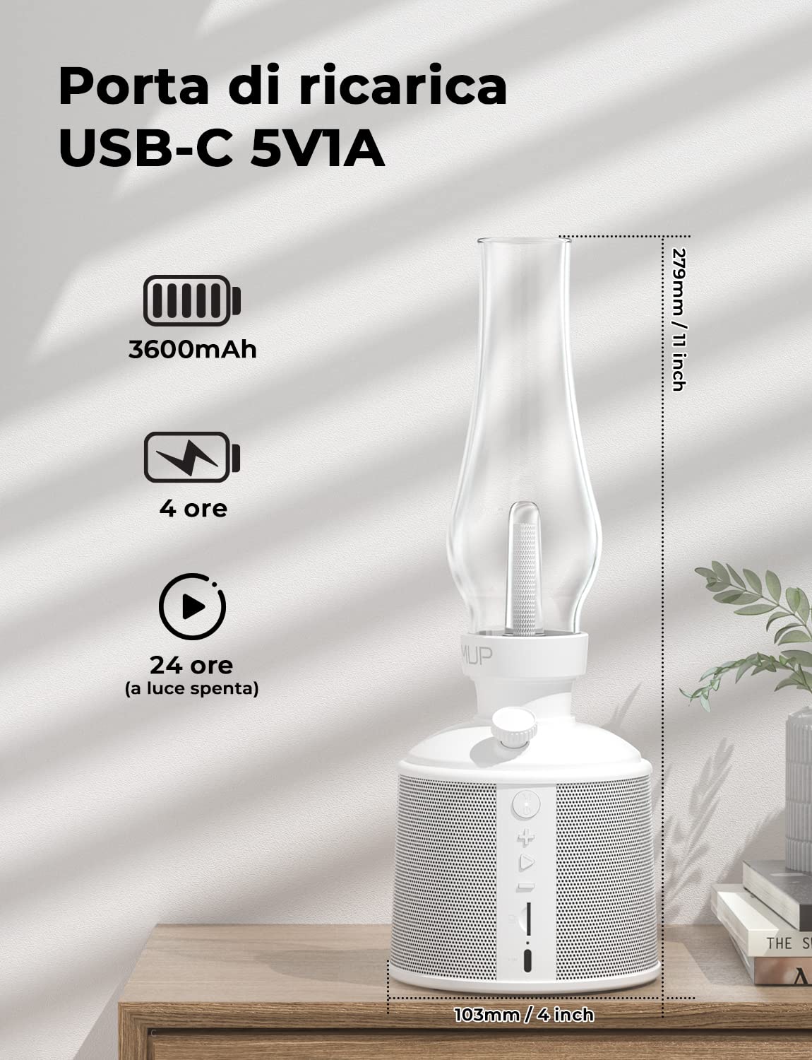 Cassa Bluetooth Portatile, Speaker con Luce di Dimmer Infinito, Cassa Altoparlante Wireless 10W, Bluetooth 5.3, Impermeabile IPX4, Autonomia 24 Ore